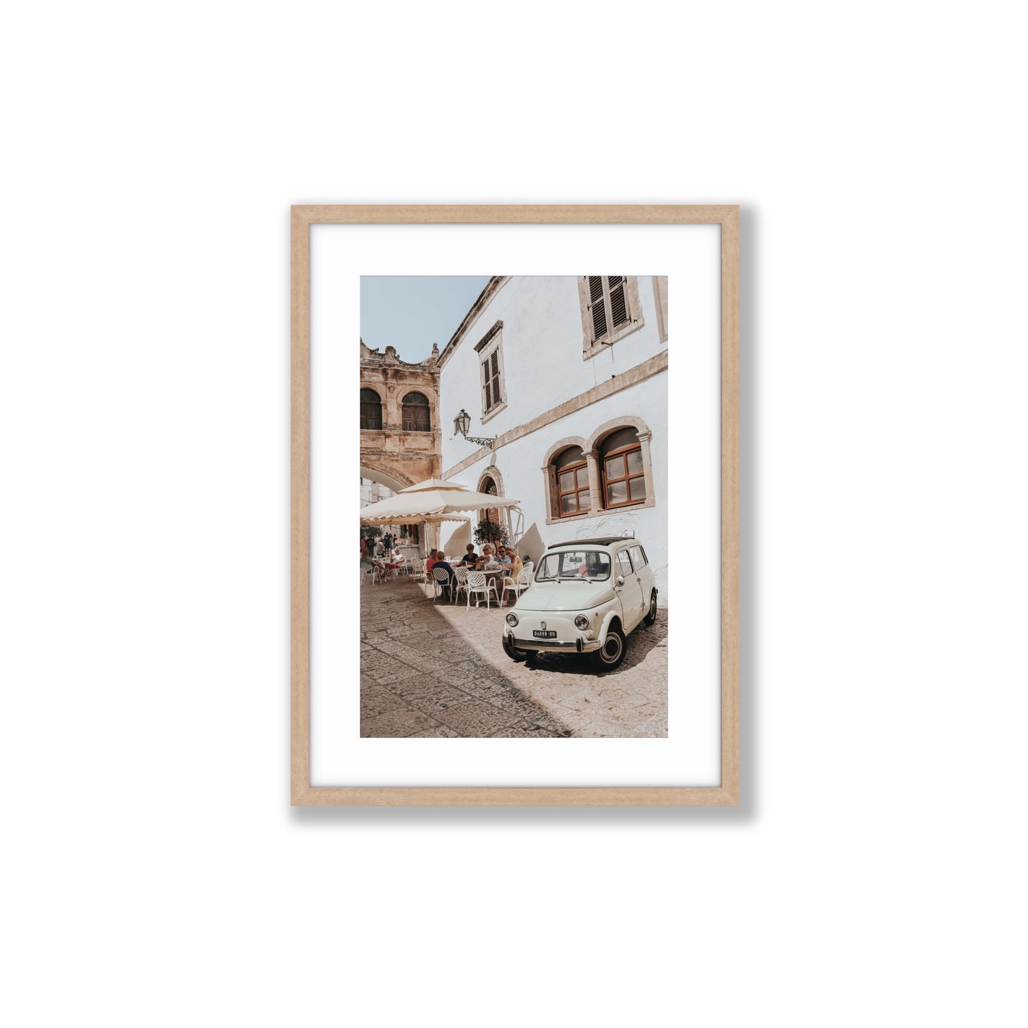 Piazza di Ostuni Puglia Italian wall art Medium fine art print in natural oak frame with matboard