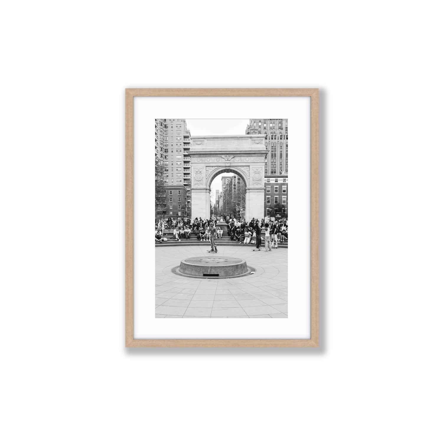 Concrete Conqueror New York NYC Skateboard wall art Medium fine art print in natural oak frame with matboard