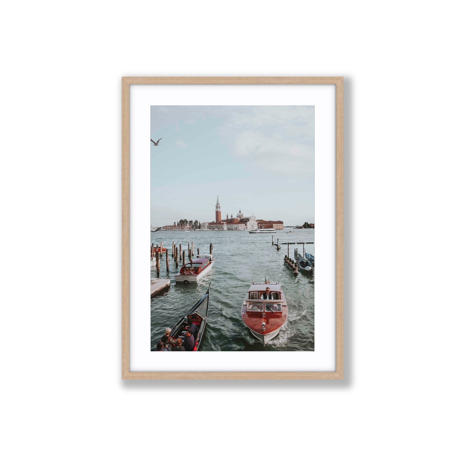 Galleggiante Venice Italian wall art Large fine art print in natural oak frame with matboard