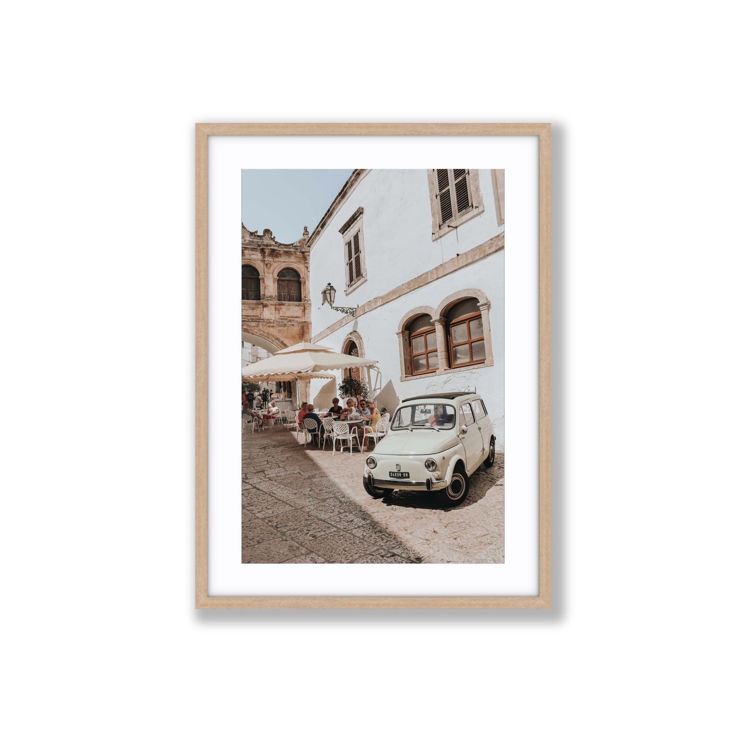 Piazza di Ostuni Puglia Italian wall art Large fine art print in natural oak frame with matboard