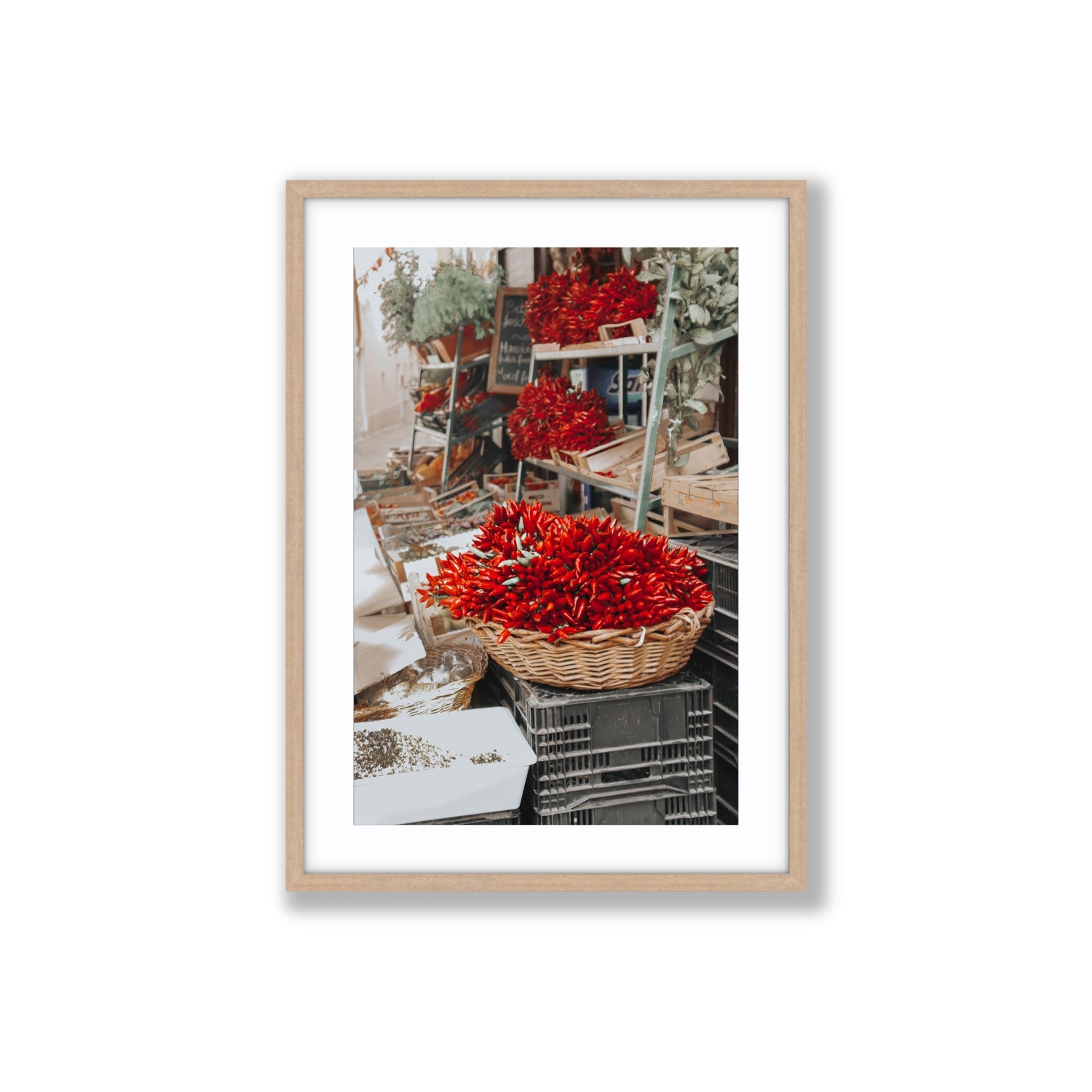 Fiery Cluster Puglia Italian wall art Large fine art print in natural oak frame with matboard