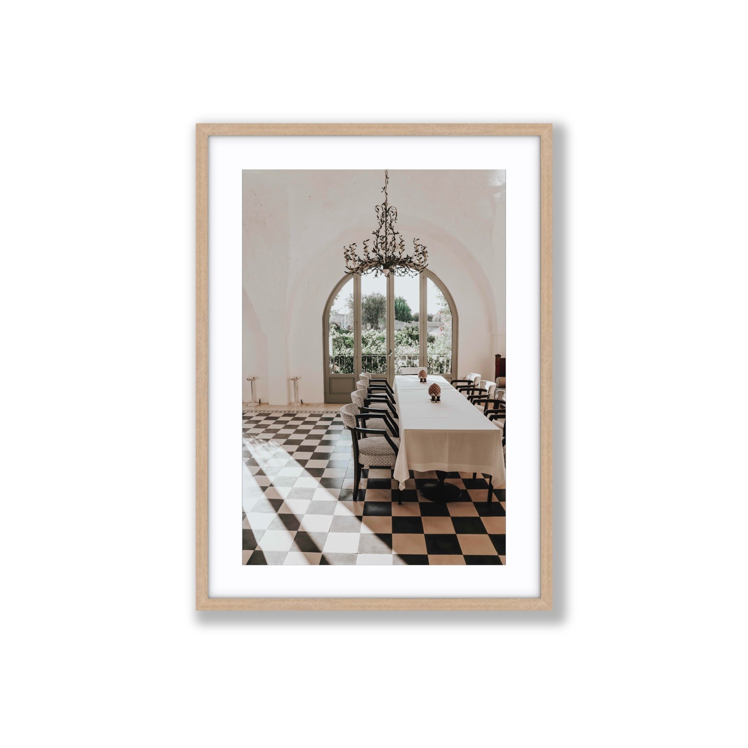Sunbeam Feast Puglia Wall Italian fine art print Large fine art print in natural oak frame with matboard