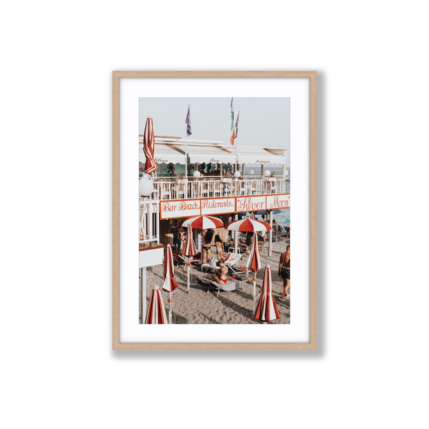 Vintage Amalfi Amalfi Mediterranean wall art Large fine art print in natural oak frame with matboard