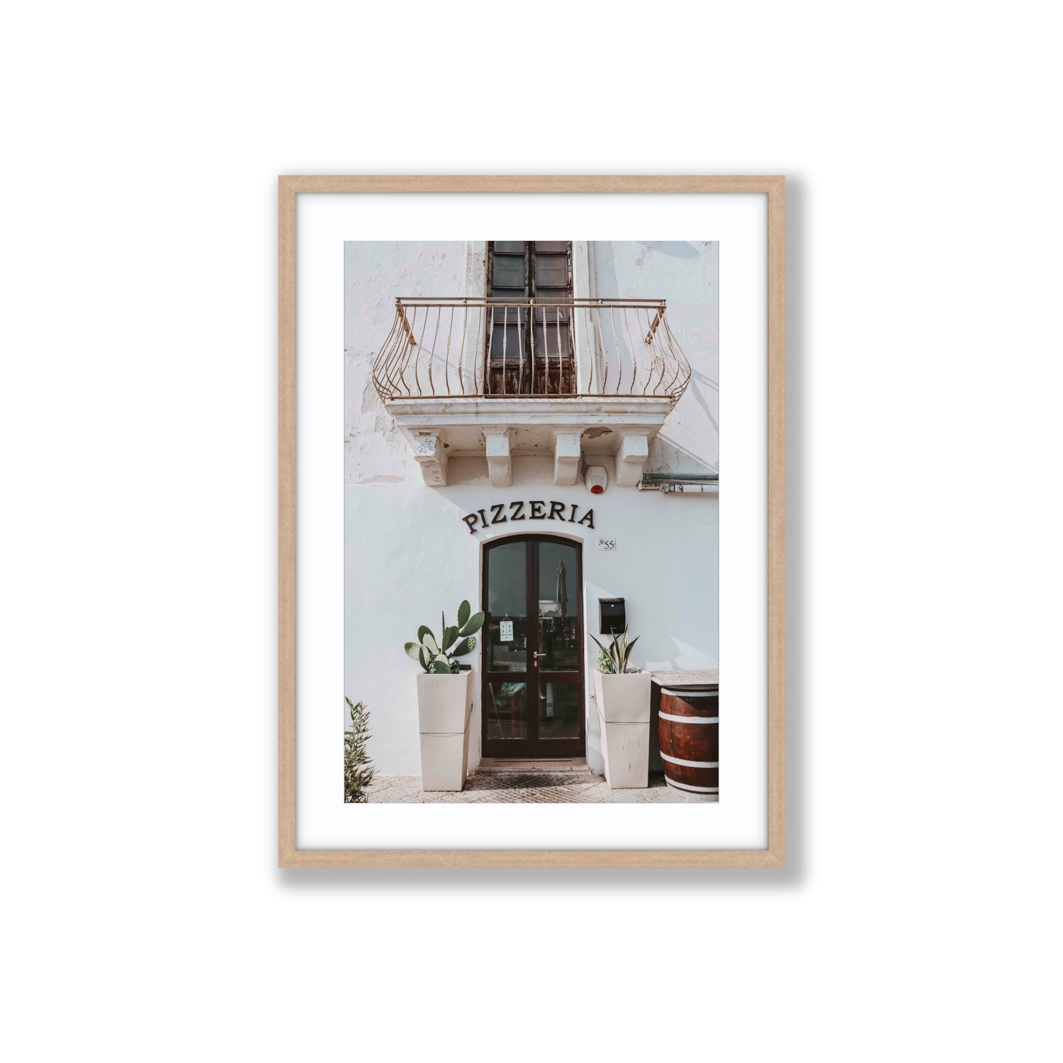 Pizzeria Puglia Italian wall art Large fine art print in natural oak frame with matboard