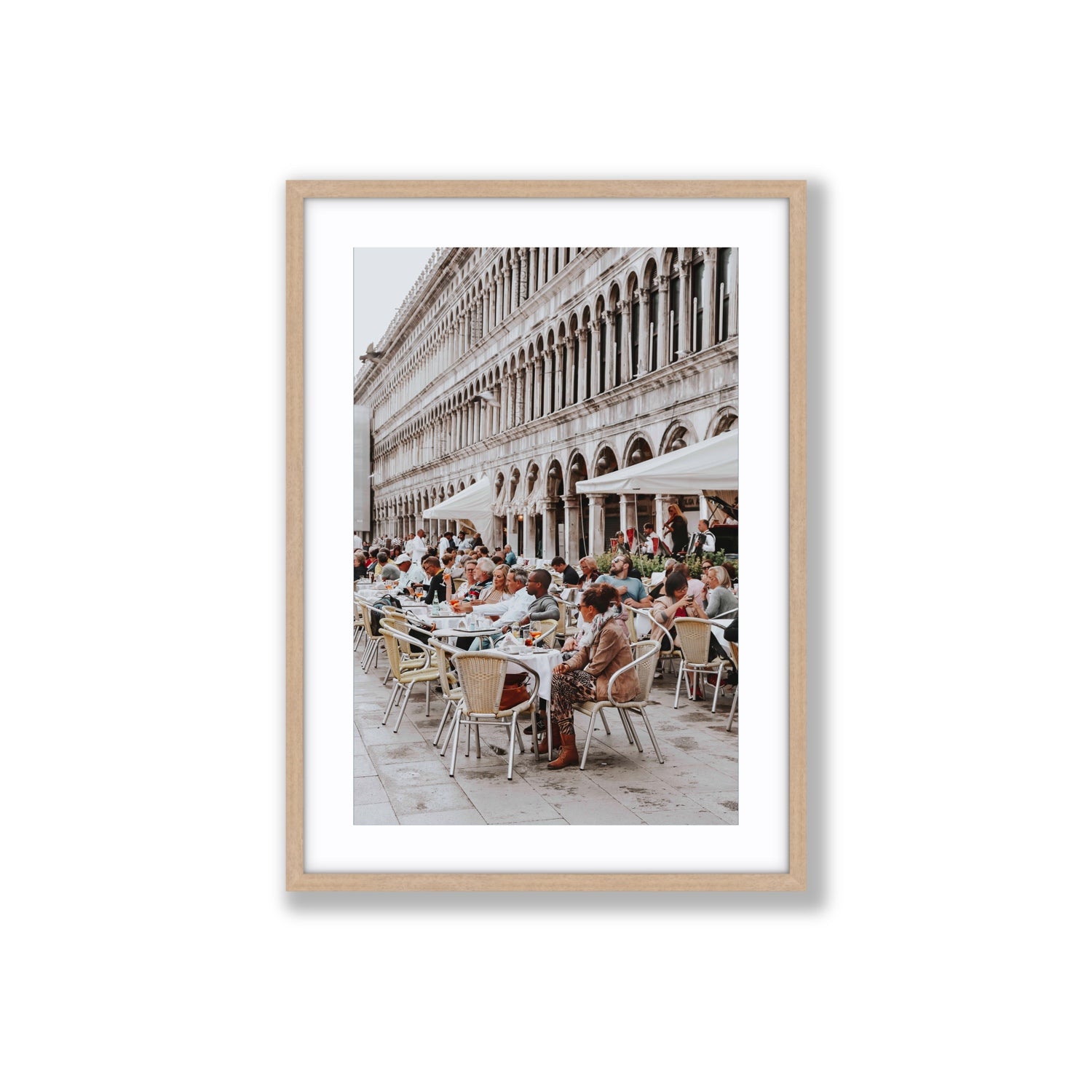 Lunchbreak Venice Italian wall art Large fine art print in natural oak frame with matboard