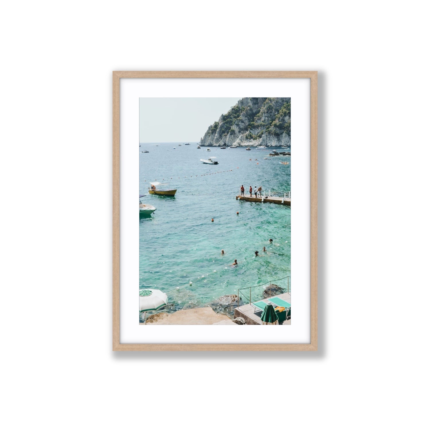 Delizia Pomeridiana Capri coastal wall art Large fine art print in natural oak frame with matboard