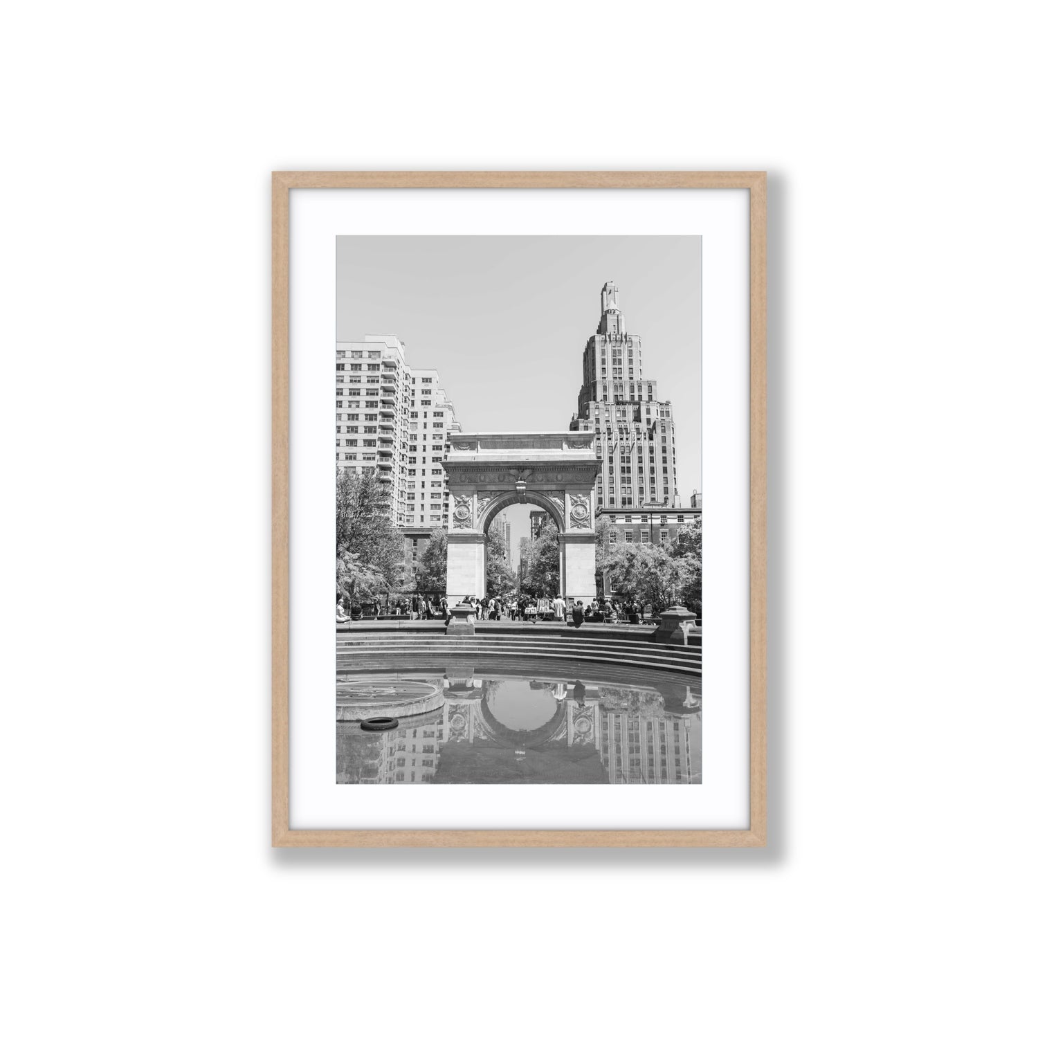 Washington Skyline New York NYC Black & White wall art Large fine art print in natural oak frame with matboard