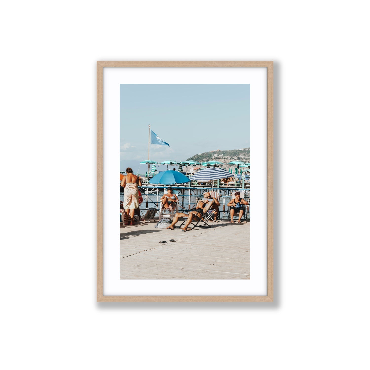 The Golden Years Sorrento Italian wall art Large fine art print in natural oak frame with matboard