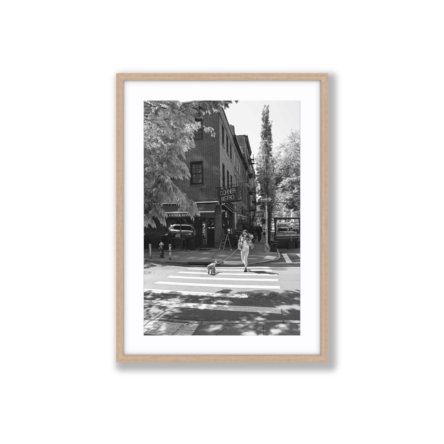 Sunlit Stroll New York NYC Black & White wall art Large fine art print in natural oak frame with matboard