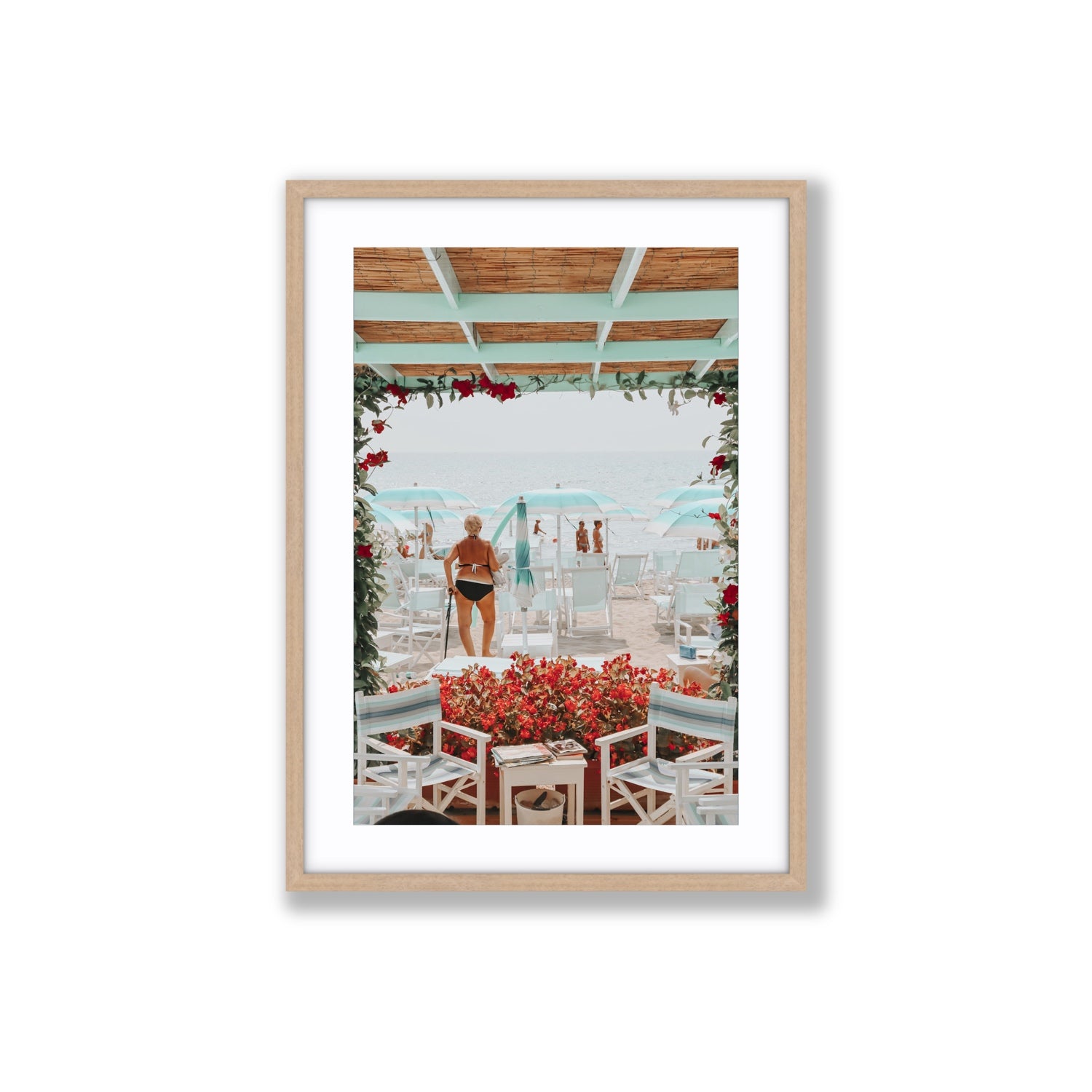 Nonna's Italian Escape Alassio Italian wall art Large fine art print in natural oak frame with matboard