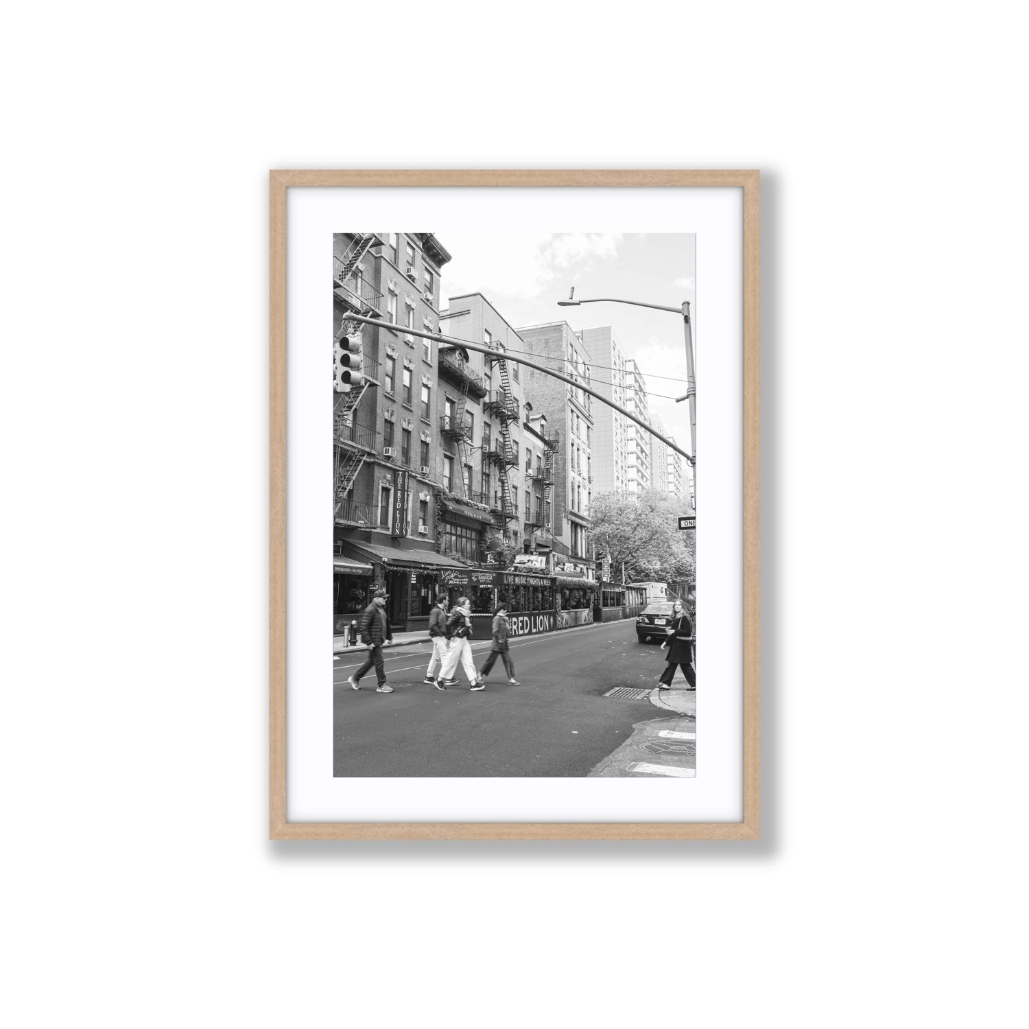 Spectral Streets New York NYC Black & White wall art Large fine art print in natural oak frame with matboard