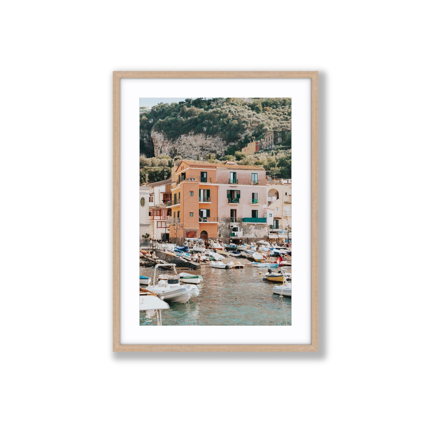 Boatyard Bliss fine art print, Sorrento, Italy, Large, Natural Oak Frame · Matboard, Fine Art Print
