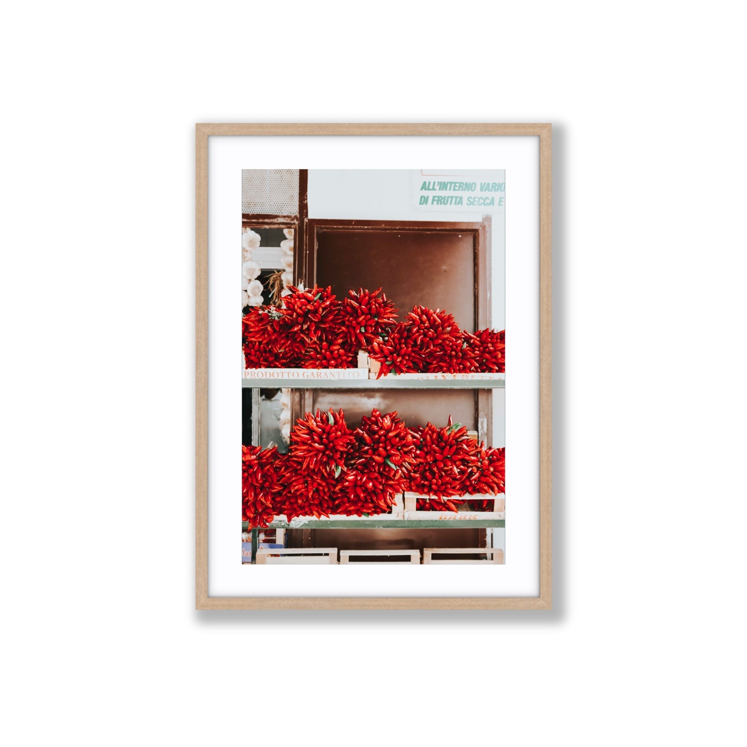 Hot Harvest Puglia Italian wall art Large fine art print in natural oak frame with matboard