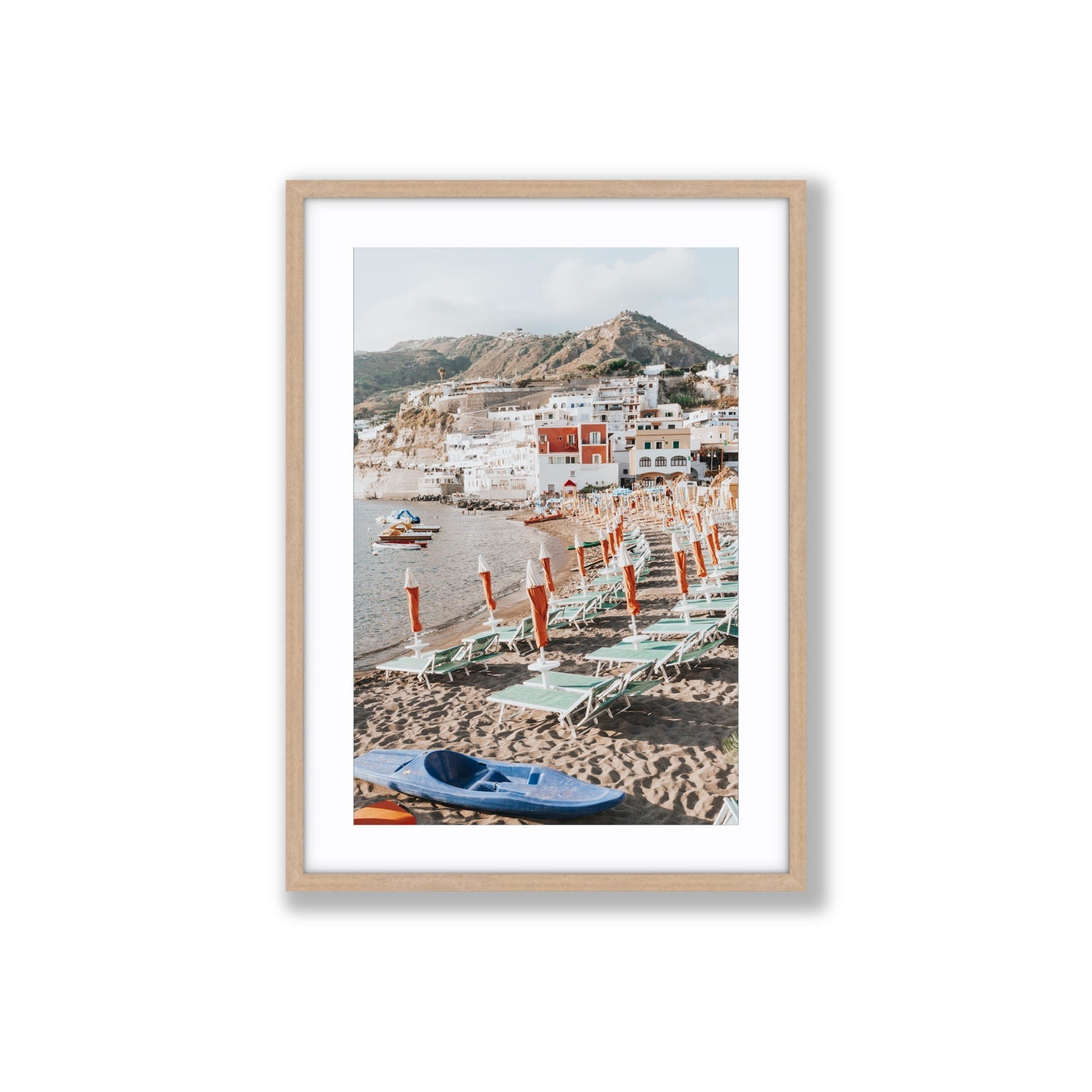 L'Isola del Paradiso Ischia Mediterranean wall art Large fine art print in natural oak frame with matboard
