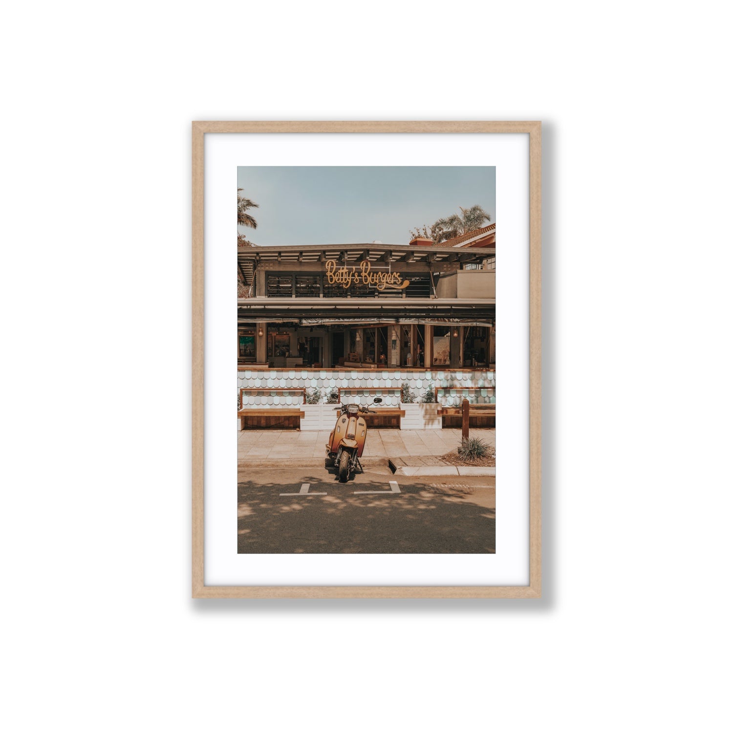 Noosa Nostalgia fine art print, Noosa, Australia, coastal scenes artwork, Large, Natural Oak Frame · Matboard, Fine Art Print
