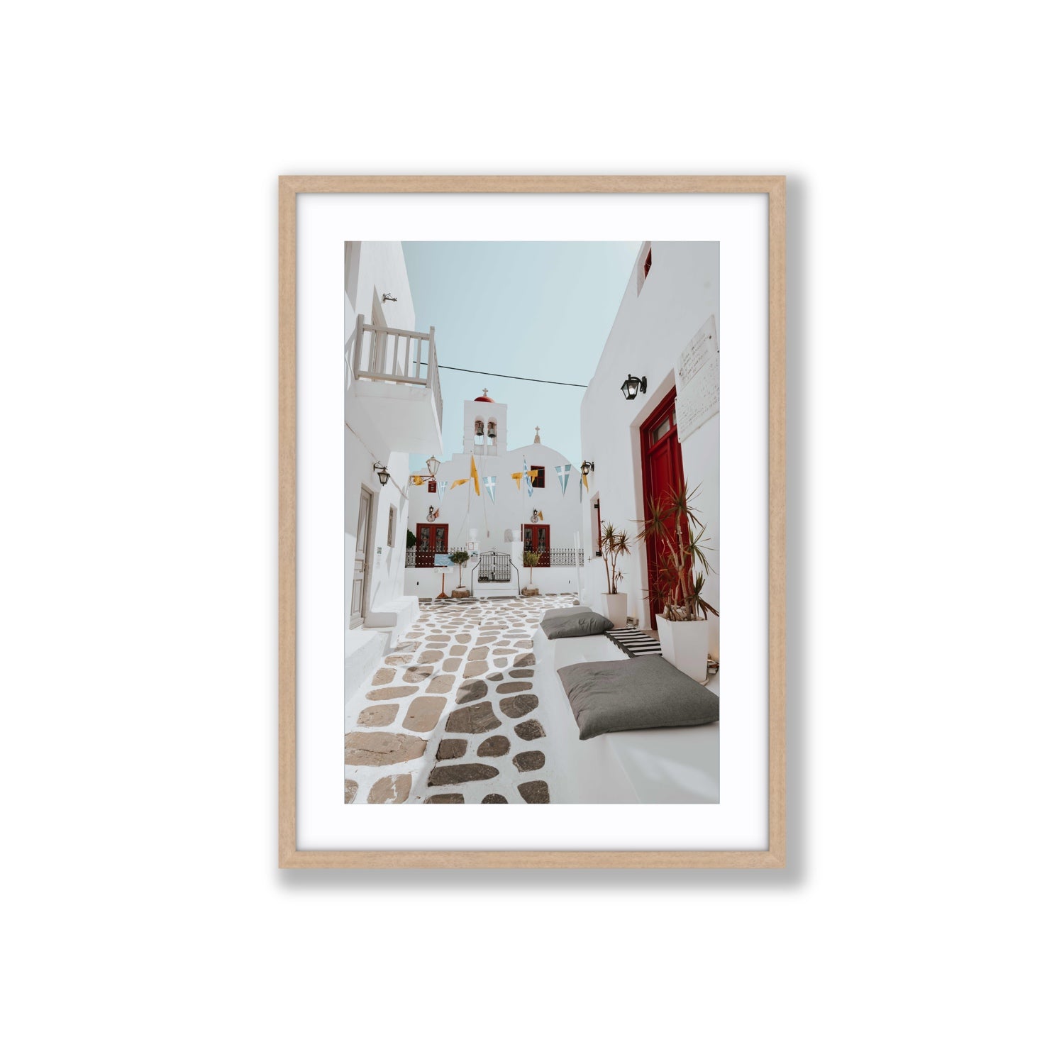Cycladic Charm fine art print, Mykonos, Greece, Large, Natural Oak Frame · Matboard, Fine Art Print