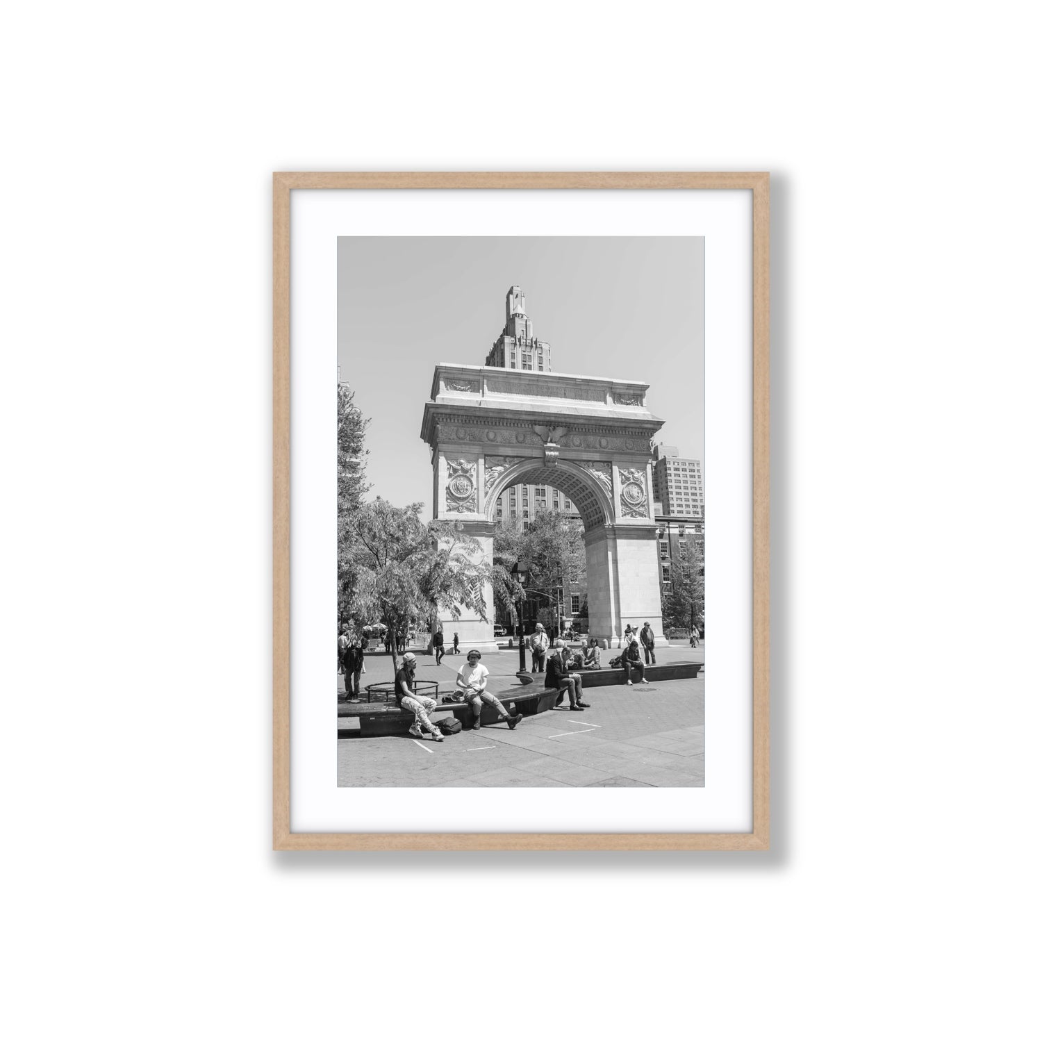 City Picnic New York NYC Black & White wall art Large fine art print in natural oak frame with matboard