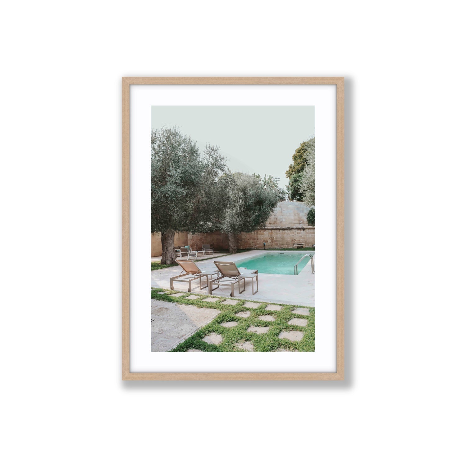 Olive Oasis Puglia Mediterranean wall art Large fine art print in natural oak frame with matboard