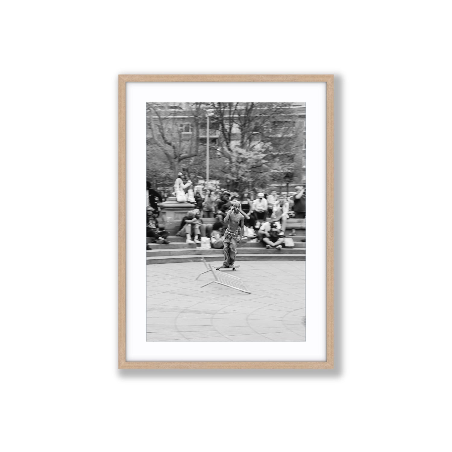 Skate Park Serenade New York NYC Black & White wall art Large fine art print in natural oak frame with matboard