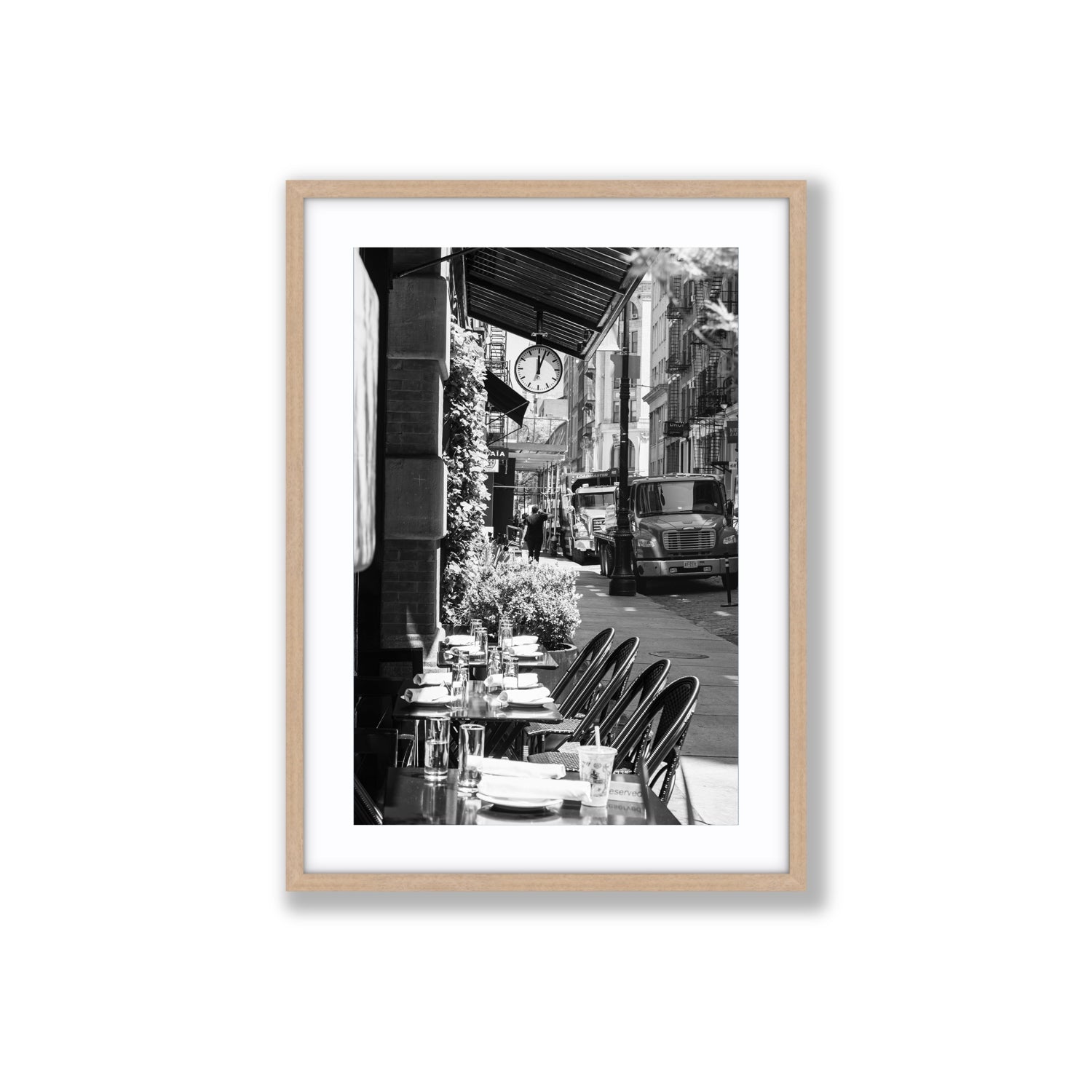 Mercer Street New York NYC Black & White wall art Large fine art print in natural oak frame with matboard