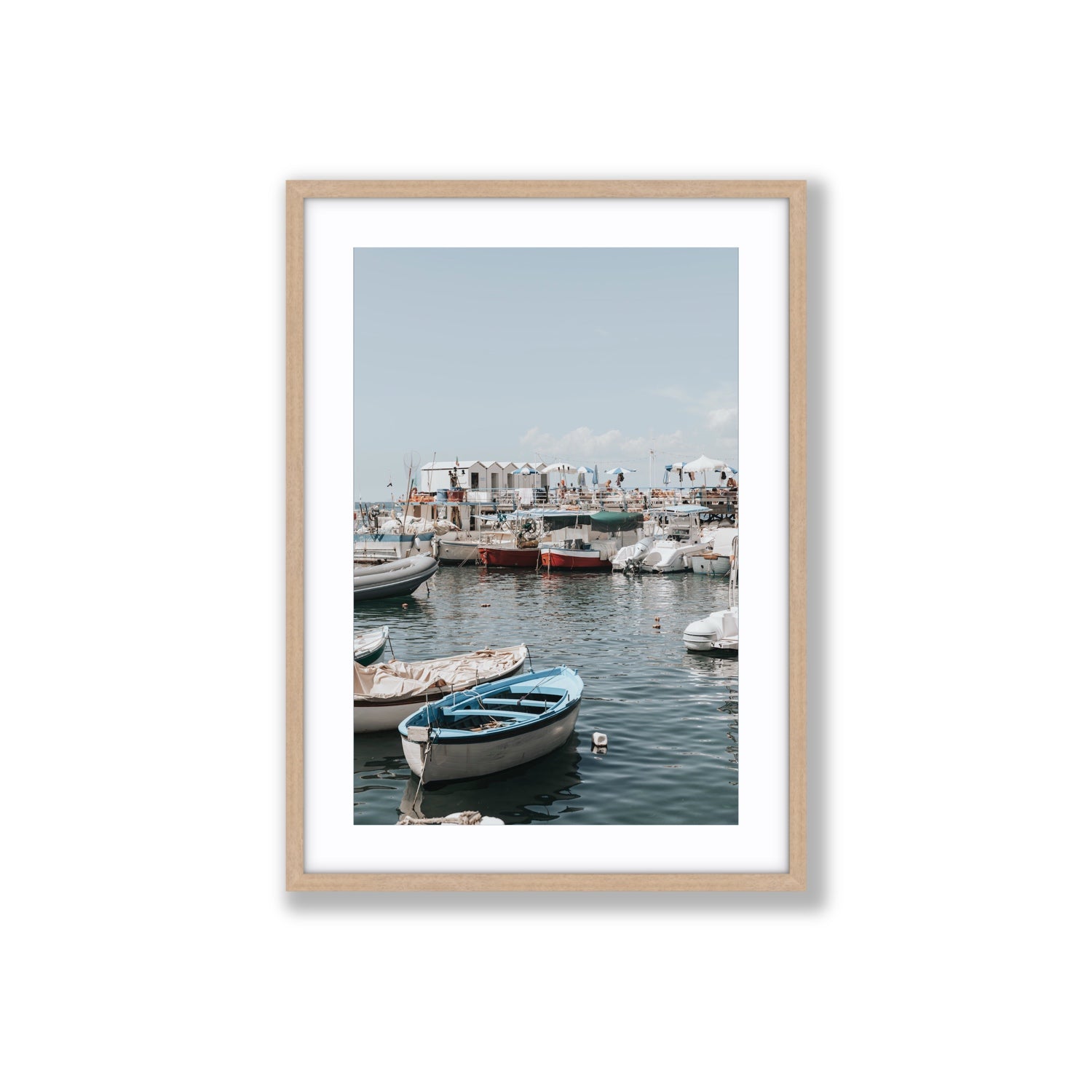 Harbour Hues Sorrento coastal Carousel wall art Large fine art print in natural oak frame with matboard