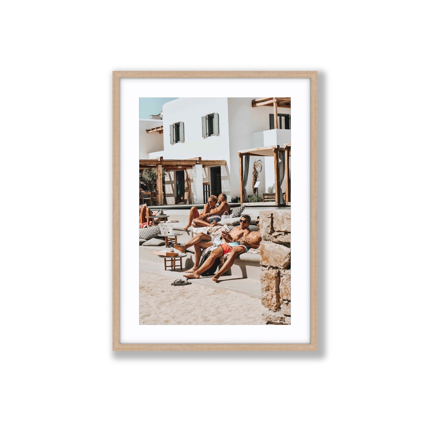 Style That Sizzles Mykonos Greek island wall art Large fine art print in natural oak frame with matboard