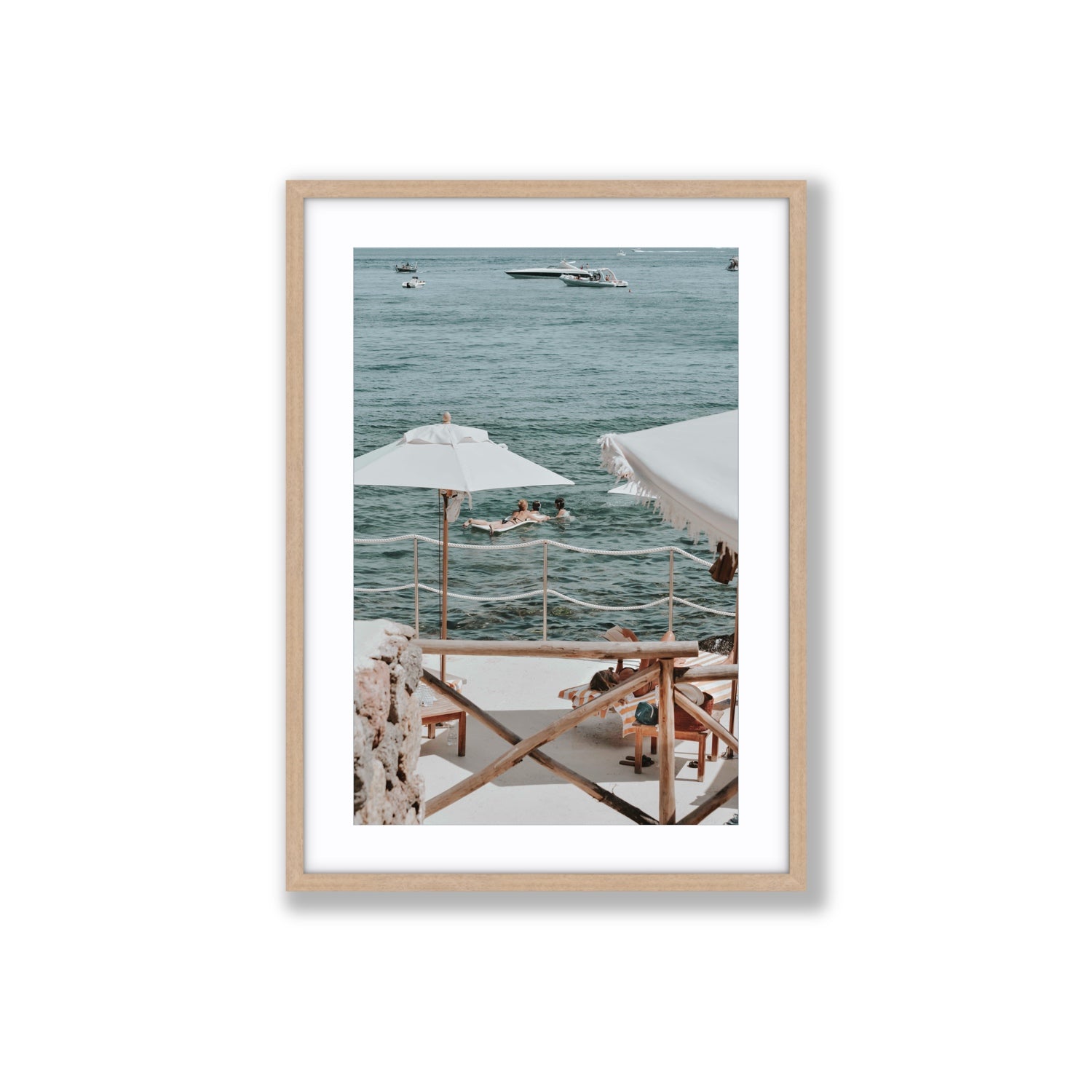 Hideaway Tuscany coastal Mediterranean wall art Large fine art print in natural oak frame with matboard