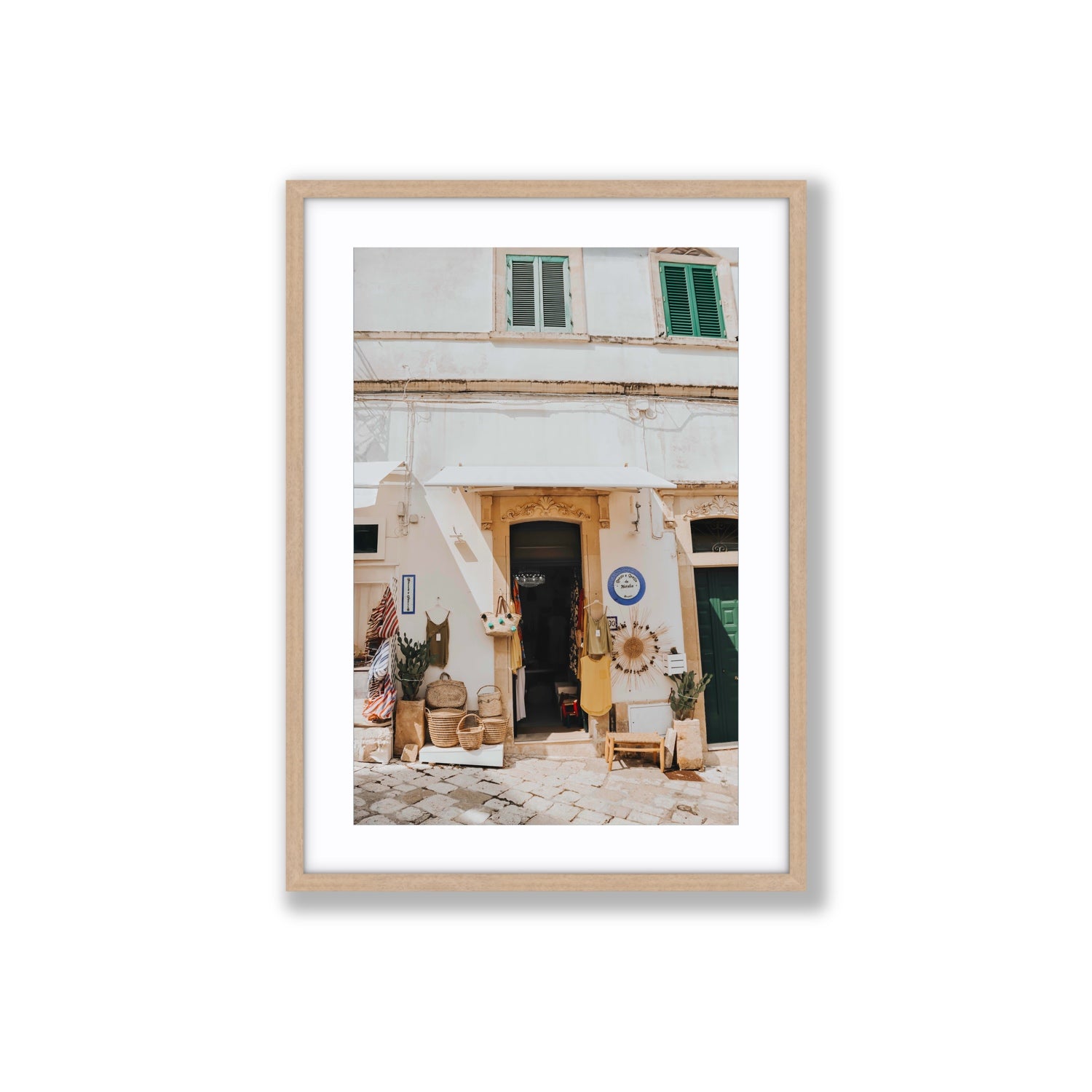 Artisan Ambience Puglia Italian wall art Large fine art print in natural oak frame with matboard