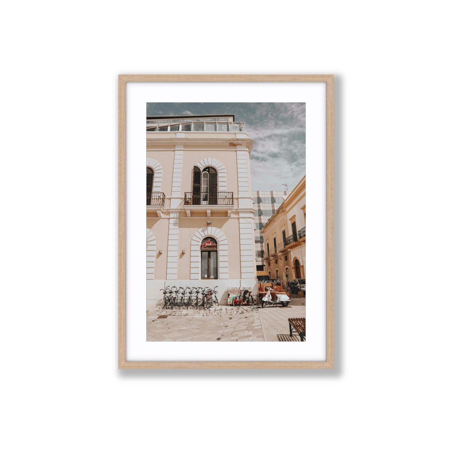Rosticceria Puglia Italian wall art Large fine art print in natural oak frame with matboard