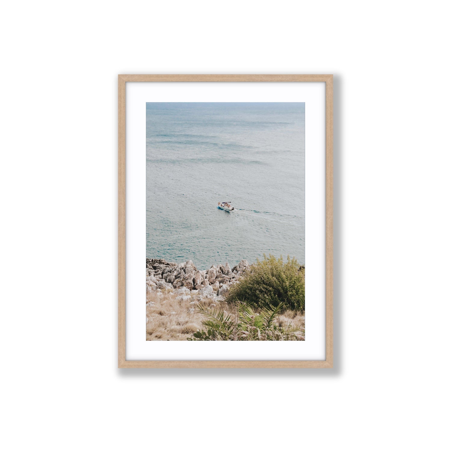 Puglian Departure Puglia coastal Italian wall art Large fine art print in natural oak frame with matboard