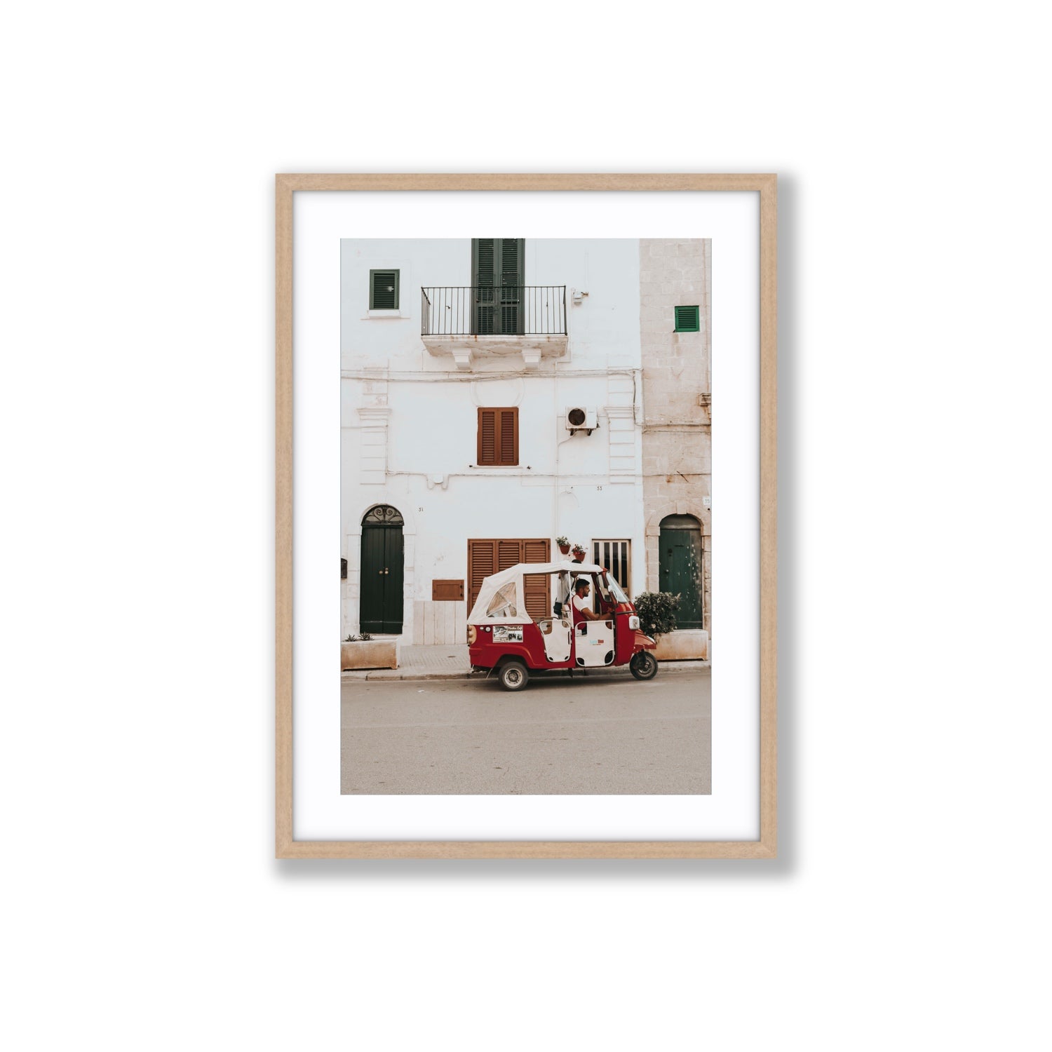 Groovy Piaggio Puglia Italian wall art Large fine art print in natural oak frame with matboard