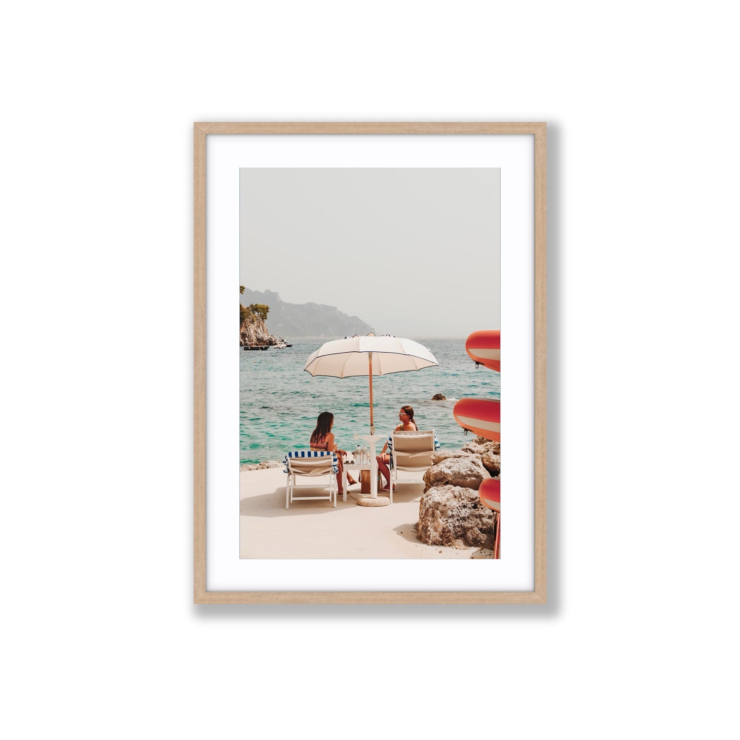 Salty Banter Amalfi Mediterranean wall art Large fine art print in natural oak frame with matboard