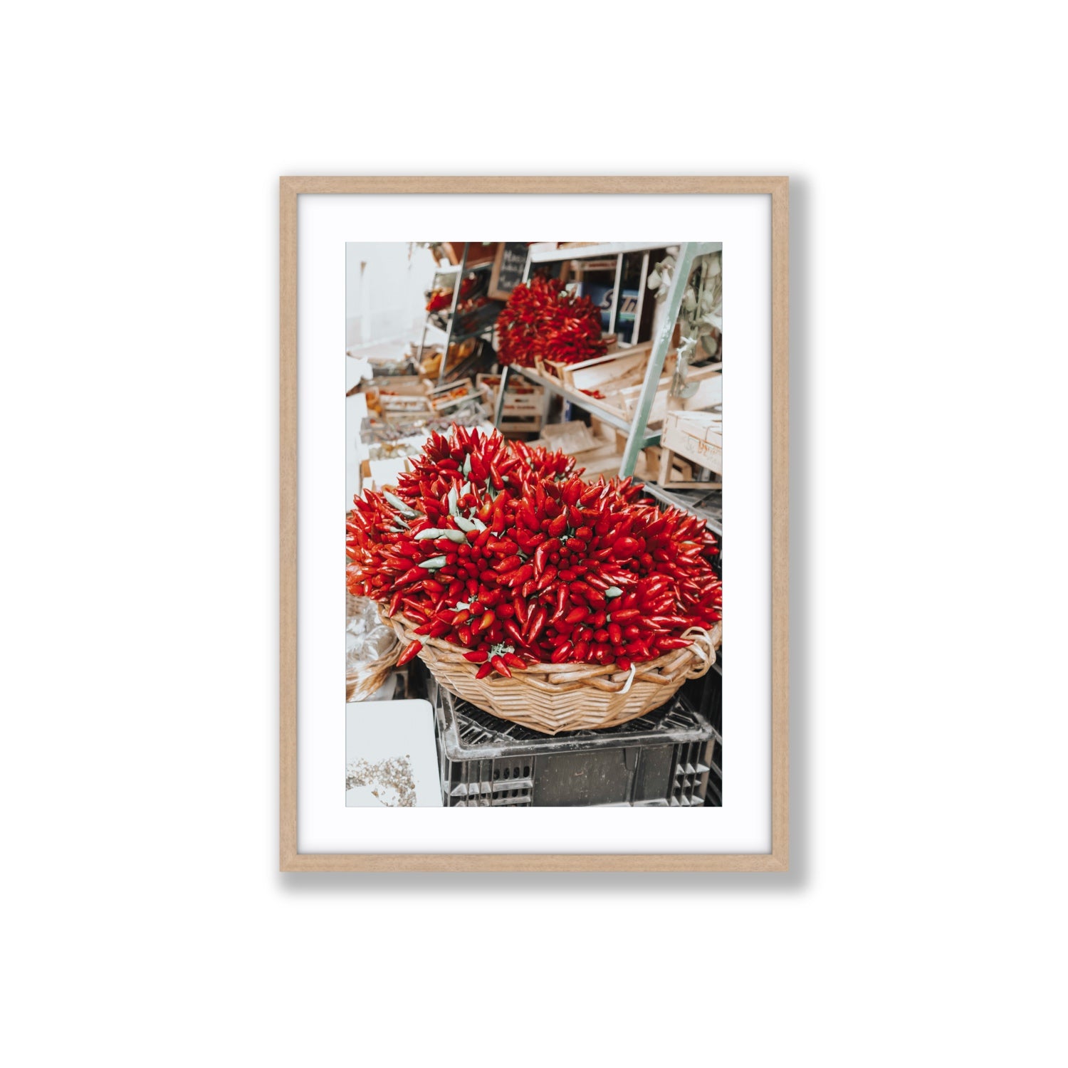 Spicy Bunch Puglia Italian wall art Large fine art print in natural oak frame with matboard