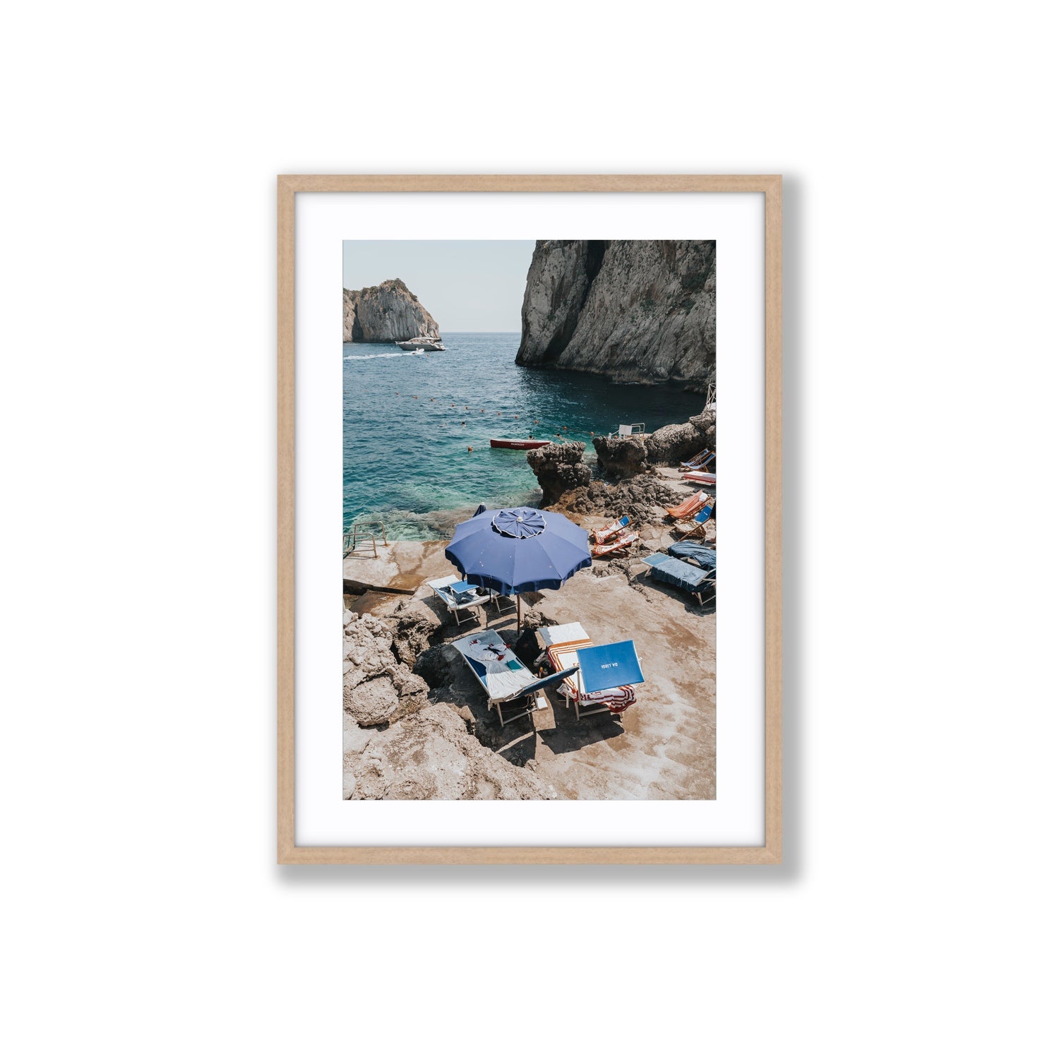 Lonely Loungers fine art print, Capri, Italy, Large, Natural Oak Frame · Matboard, Fine Art Print