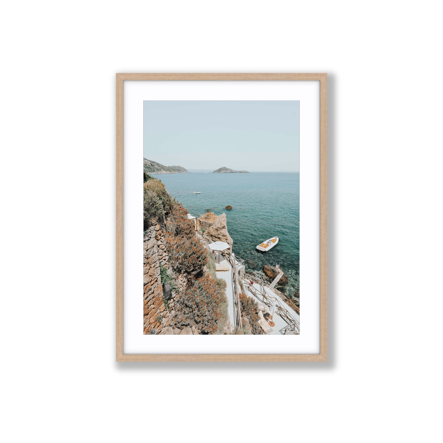 Front Row Seat Tuscany coastal wall art Large fine art print in natural oak frame with matboard