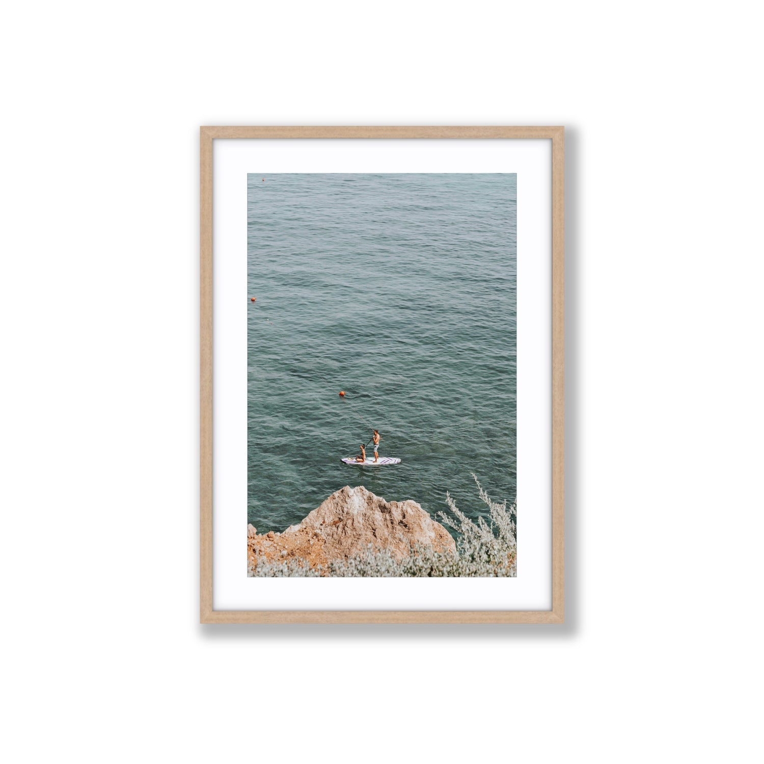 Into The Vibe Without Getting Wet Tuscany coastal wall art Large fine art print in natural oak frame with matboard