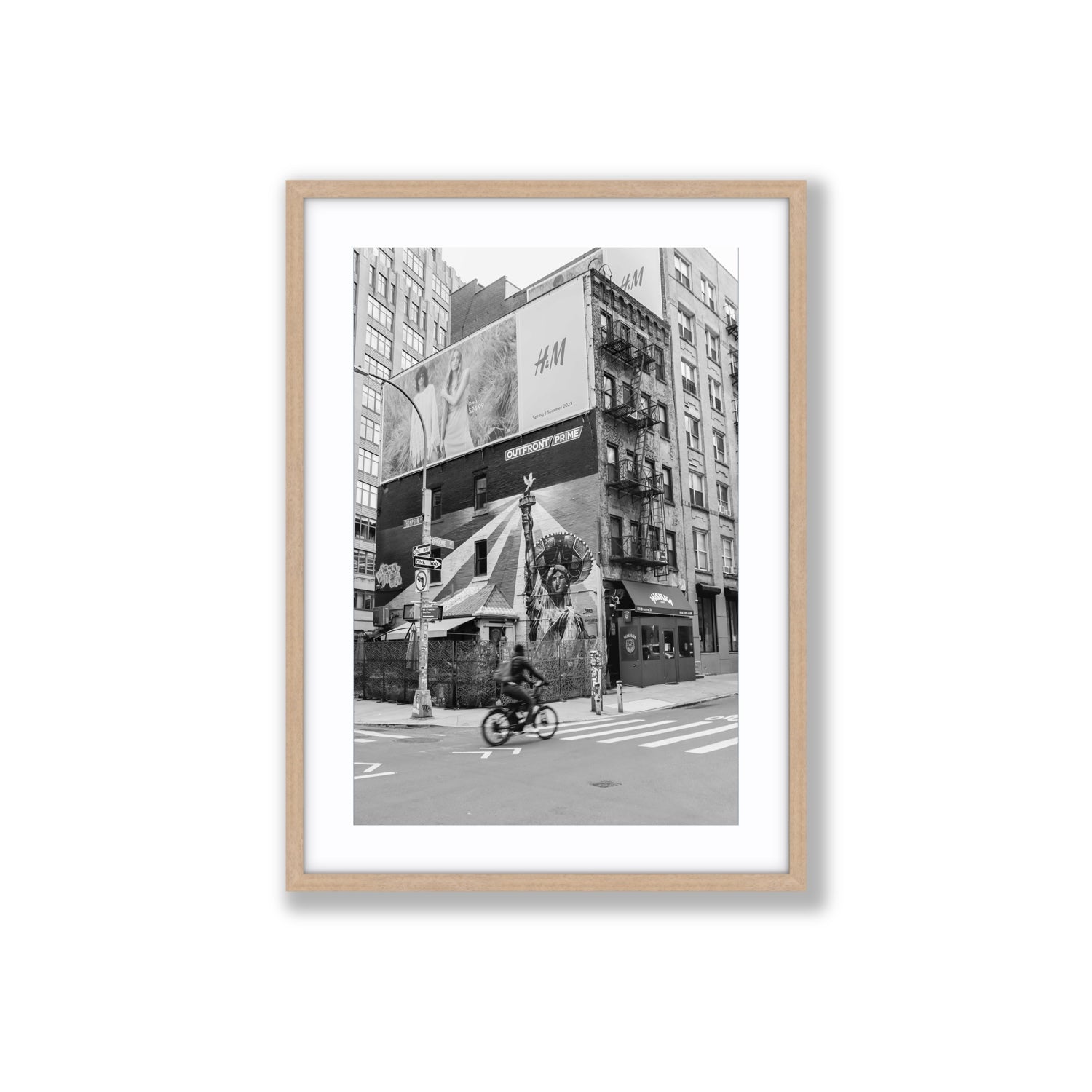 Shadows Of Liberty New York NYC Black & White wall art Large fine art print in natural oak frame with matboard