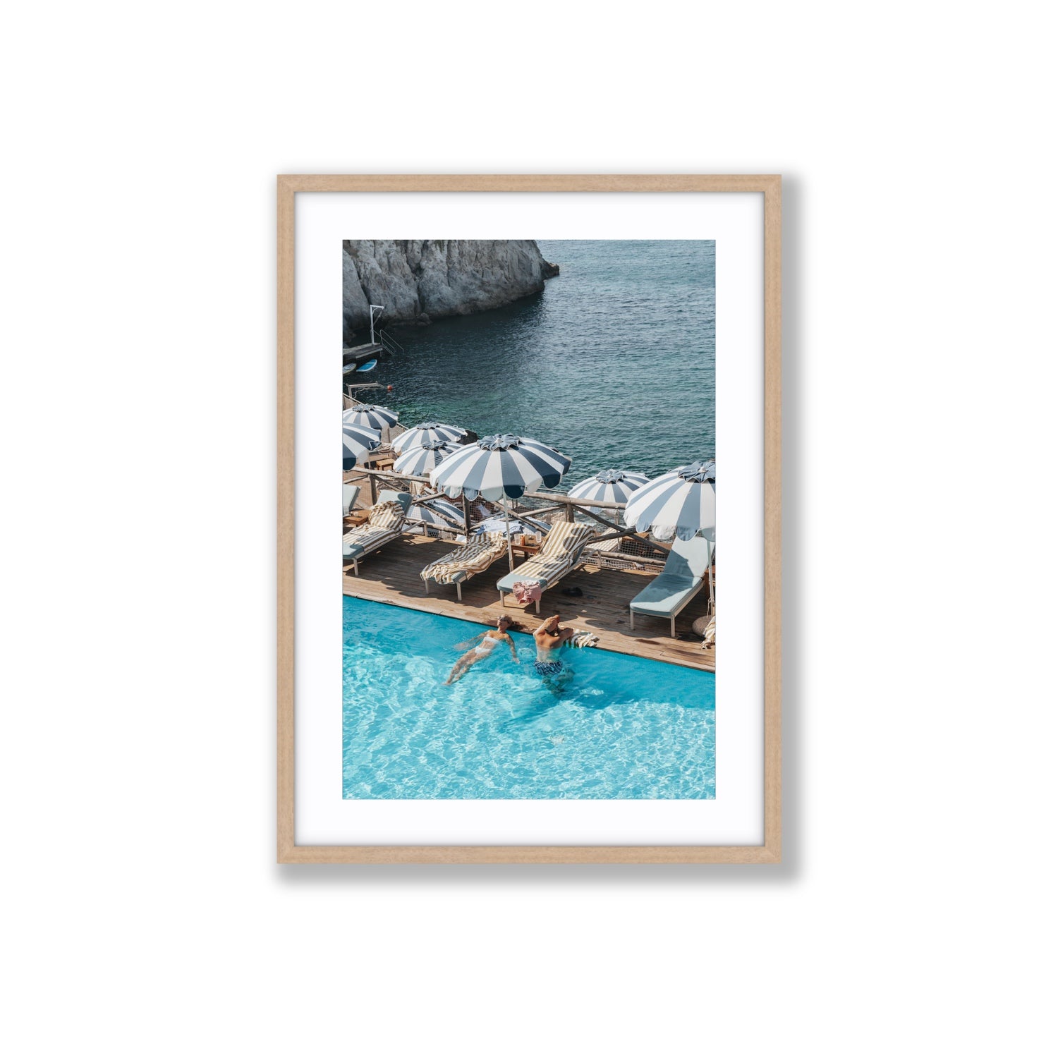 I'm Busy Ischia Italian coastal Mediterranean wall art Large fine art print in natural oak frame with matboard