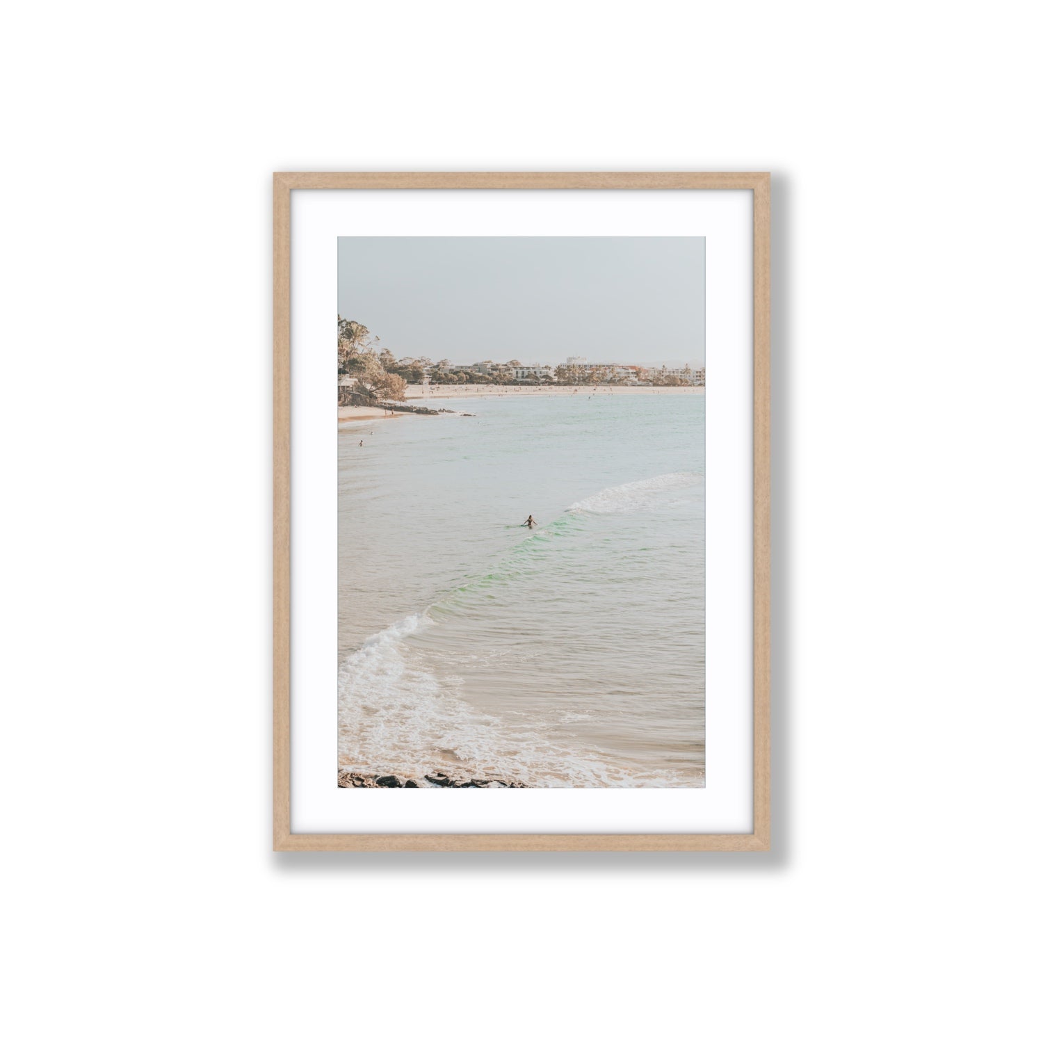 Salt Reverie fine art print, Noosa, Australia, coastal scenes artwork, Large, Natural Oak Frame · Matboard, Fine Art Print