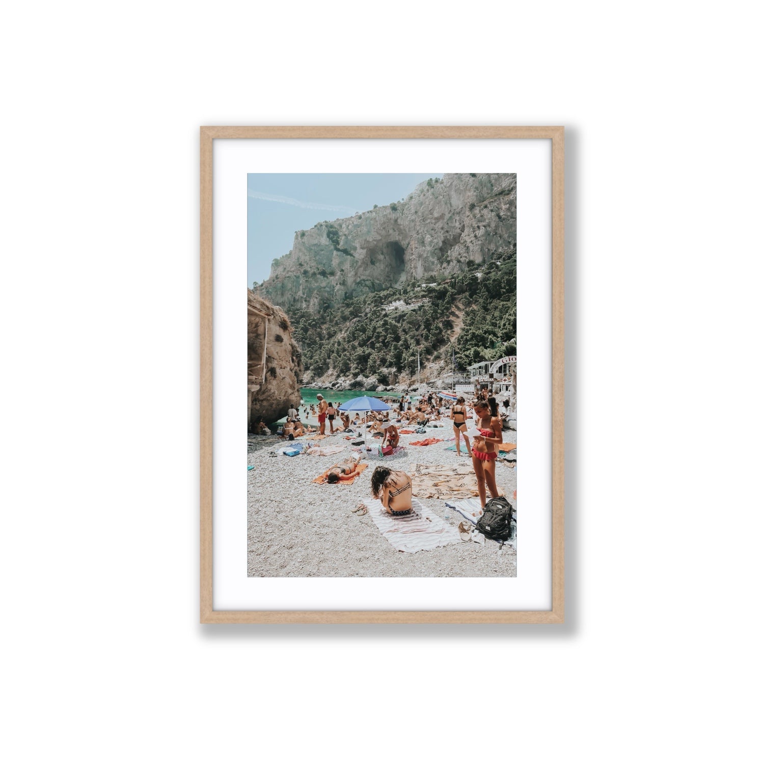Marina Piccola Capri Mediterranean wall art Large fine art print in natural oak frame with matboard