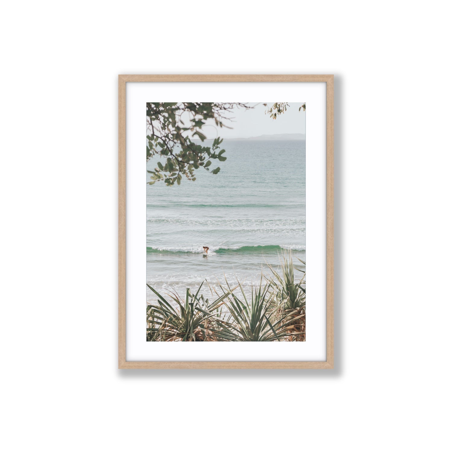 Dream Boat fine art print, Noosa, Australia, coastal scenes artwork, Large, Natural Oak Frame · Matboard, Fine Art Print