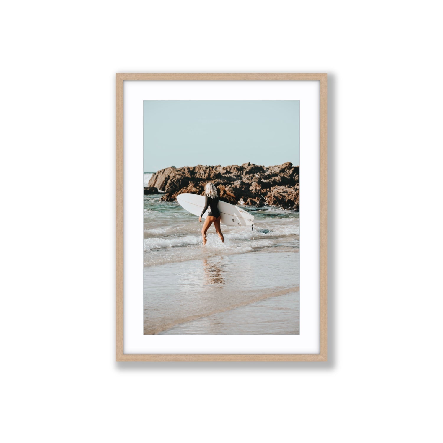 Bethany Byron Bay Surf coastal decor wall art Large fine art print in natural oak frame with matboard