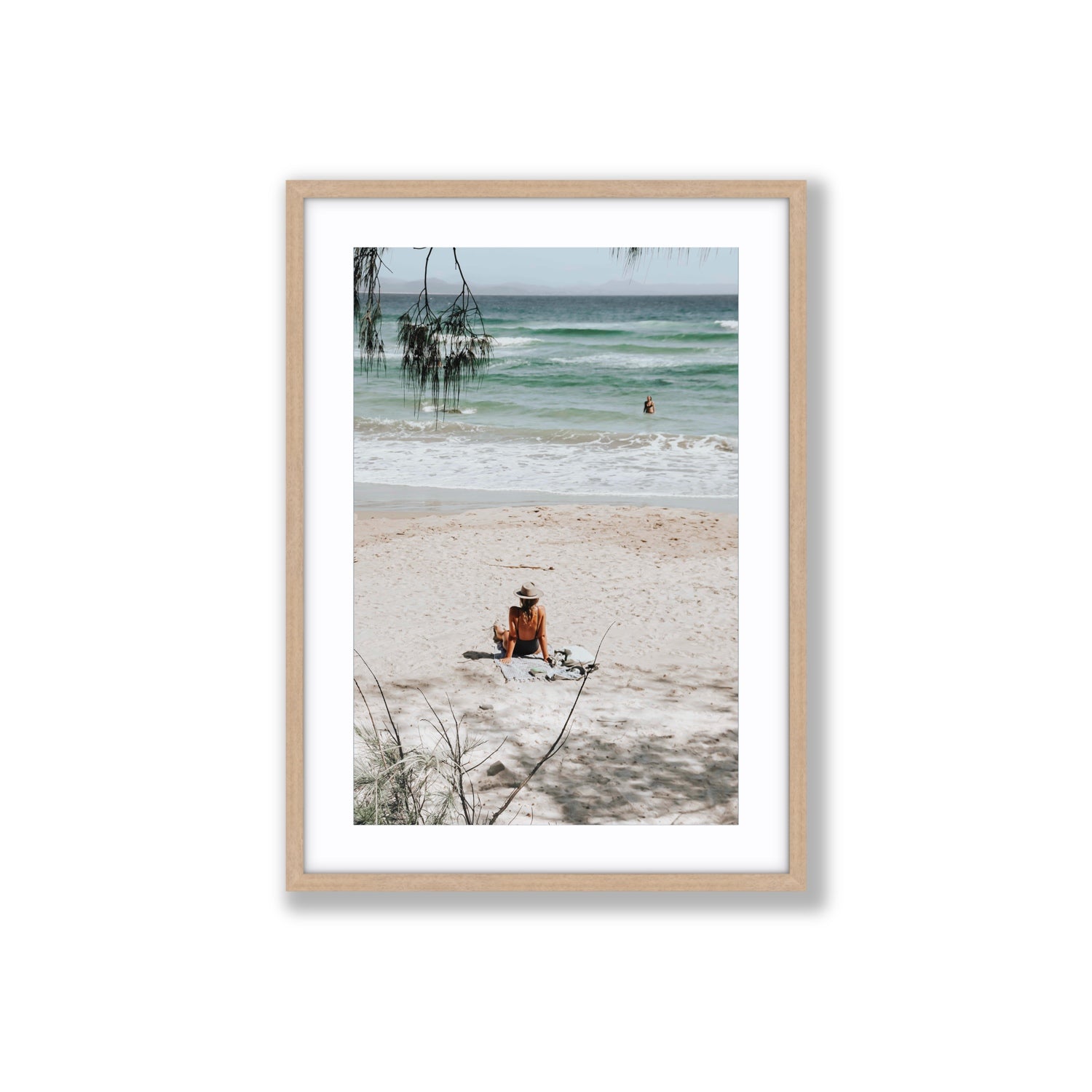 Take It Easy Byron Bay beach coastal decor wall art Large fine art print in natural oak frame with matboard