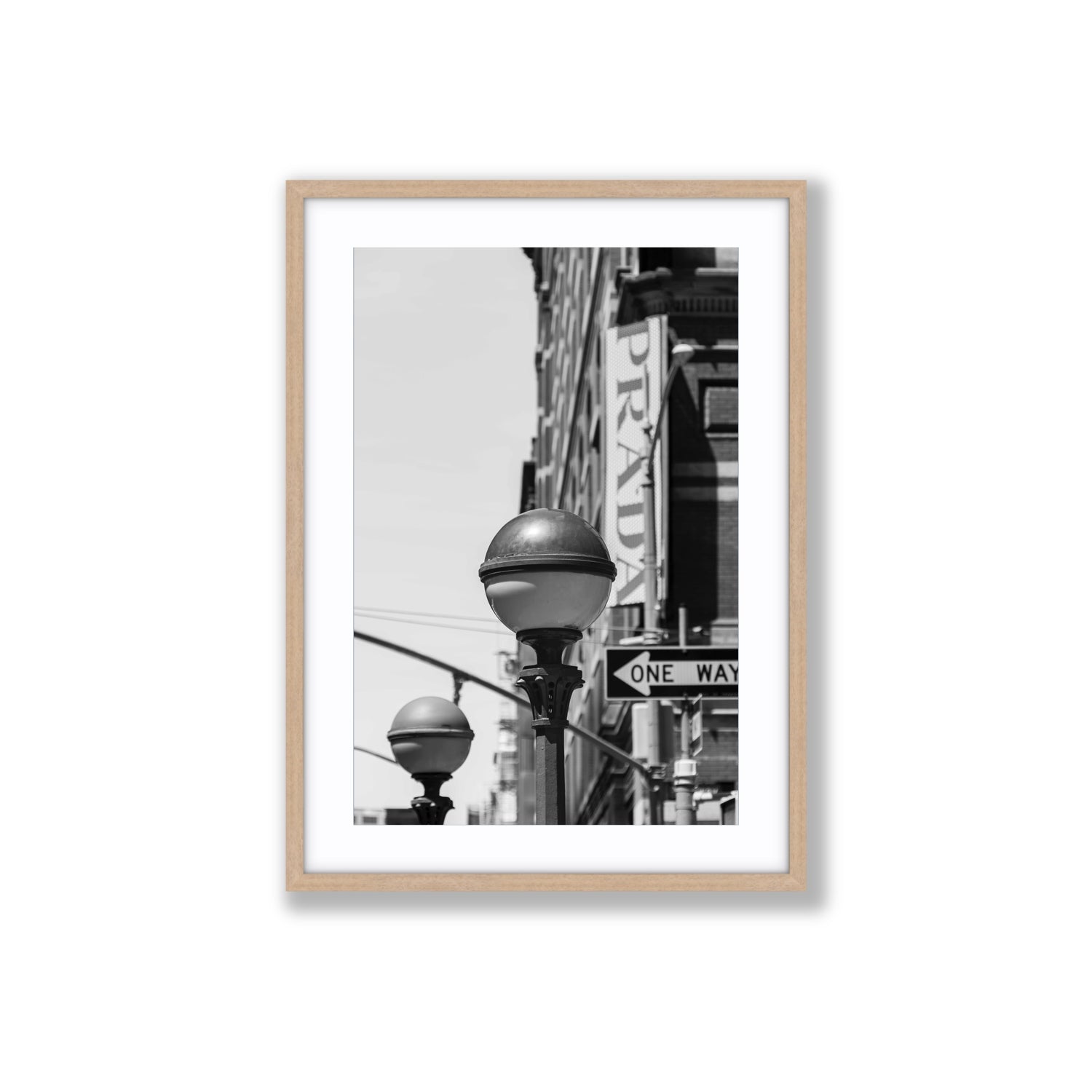 Subway Style New York NYC Black & White wall art Large fine art print in natural oak frame with matboard