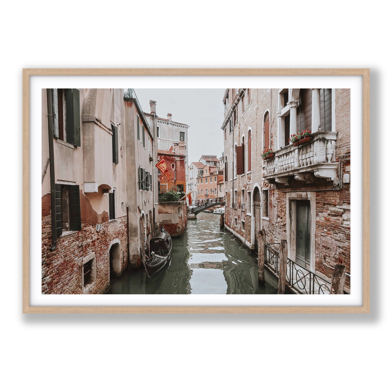 Venetian Gothic Venice Canal Italian wall art Statement fine art print in natural oak frame with matboard