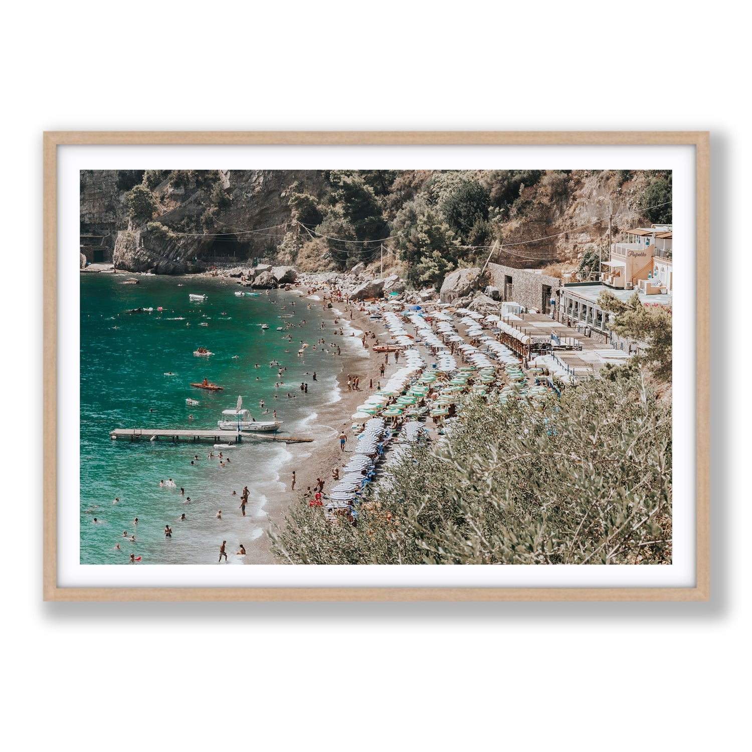 Fornillo Beach fine art print, Positano, Italy, Statement, Natural Oak Frame · Matboard, Fine Art Print