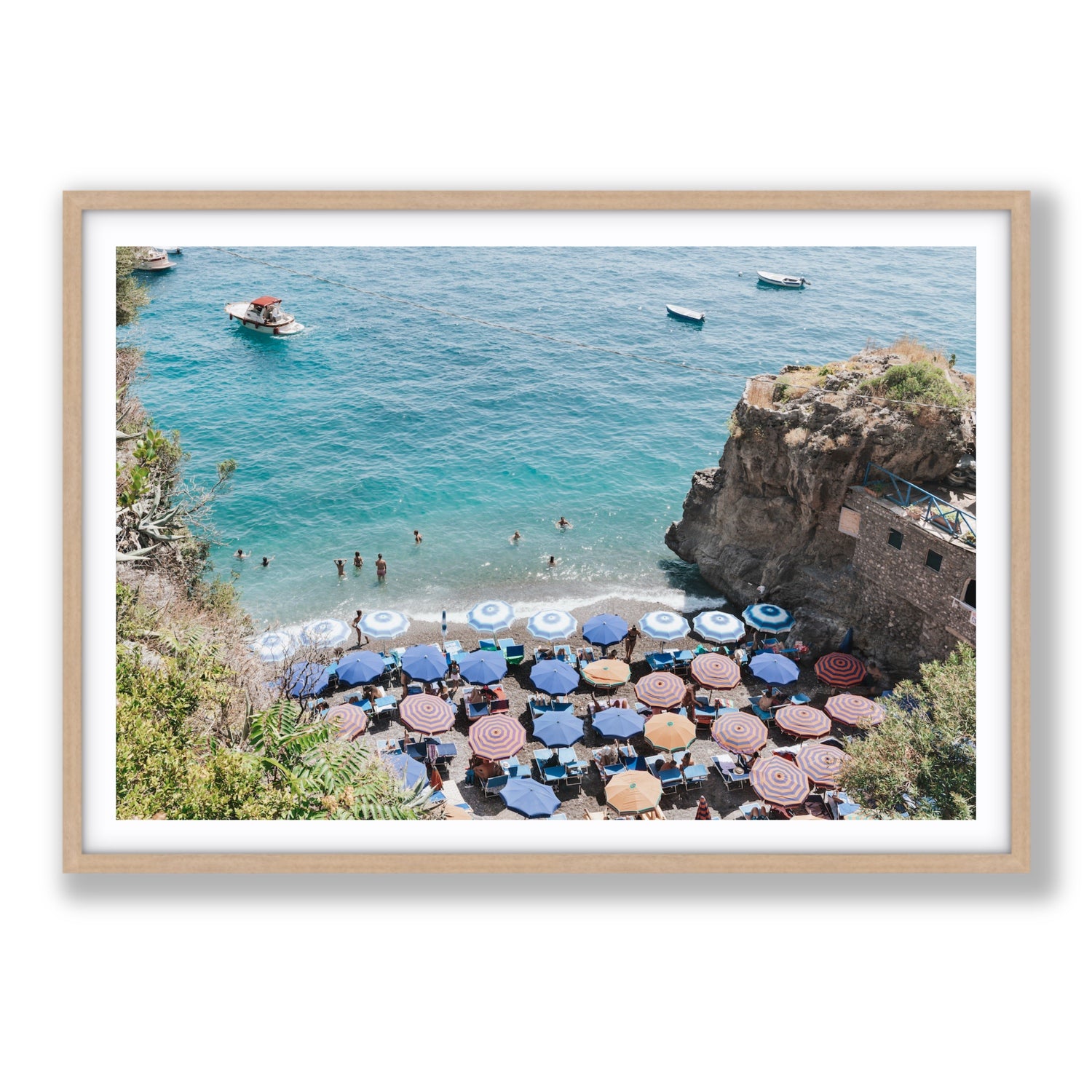 The Cove fine art print, Positano, Italy, Statement, Natural Oak Frame · Matboard, Fine Art Print