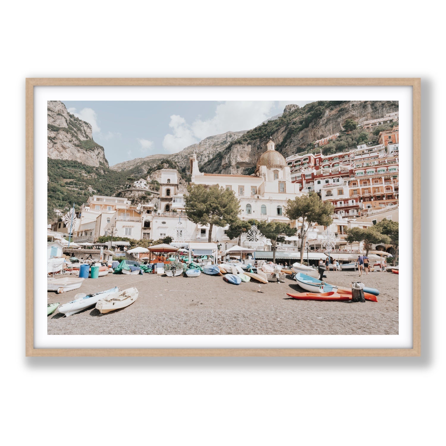 Pastel Paradise fine art print, Positano, Italy, Statement, Natural Oak Frame · Matboard, Fine Art Print