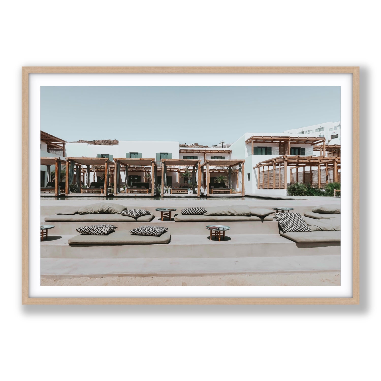 Platis Gialos fine art print, Mykonos, Greece, Statement, Natural Oak Frame · Matboard, Fine Art Print