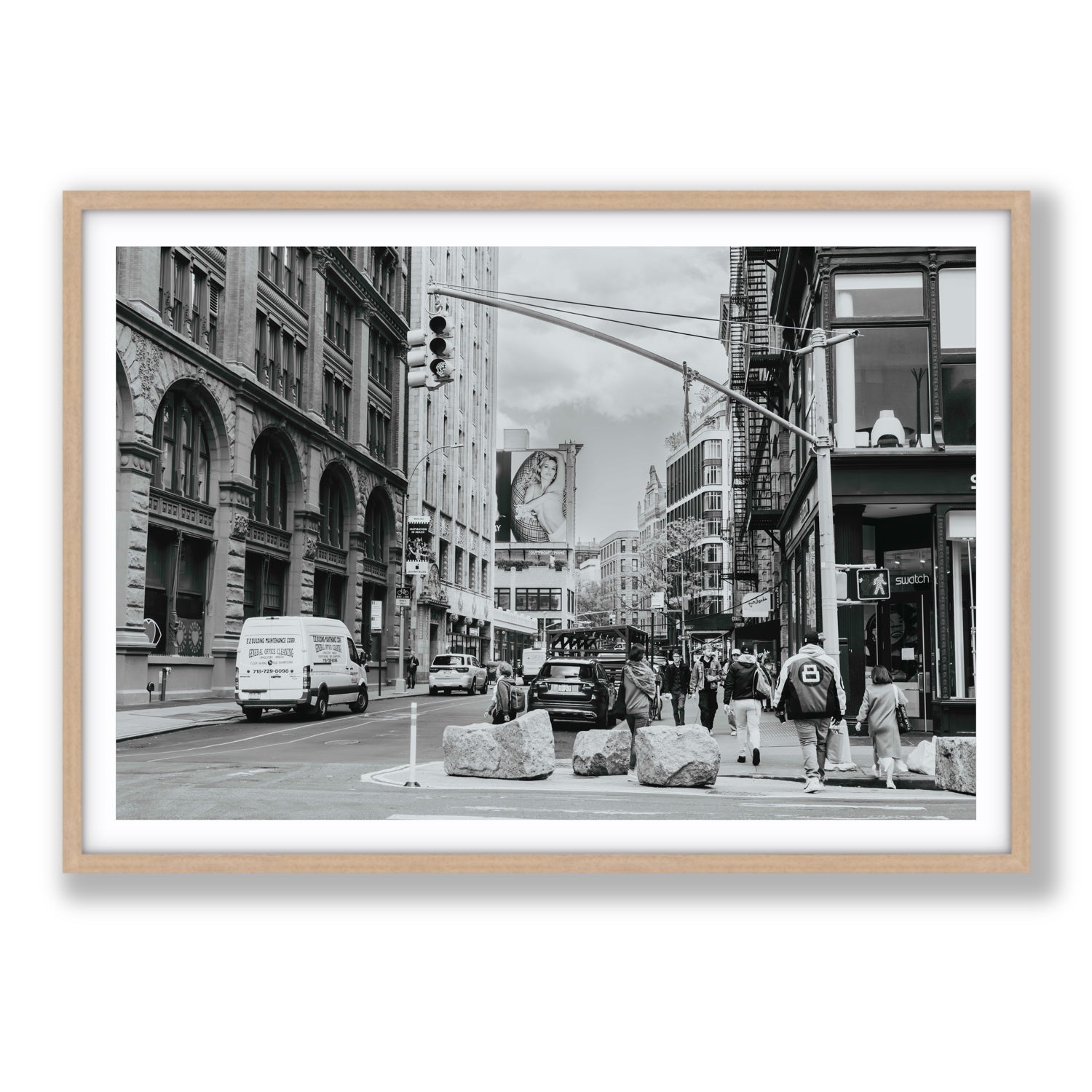 Inkwell Metropolis New York NYC Black & White wall art Statement fine art print in natural oak frame with matboard